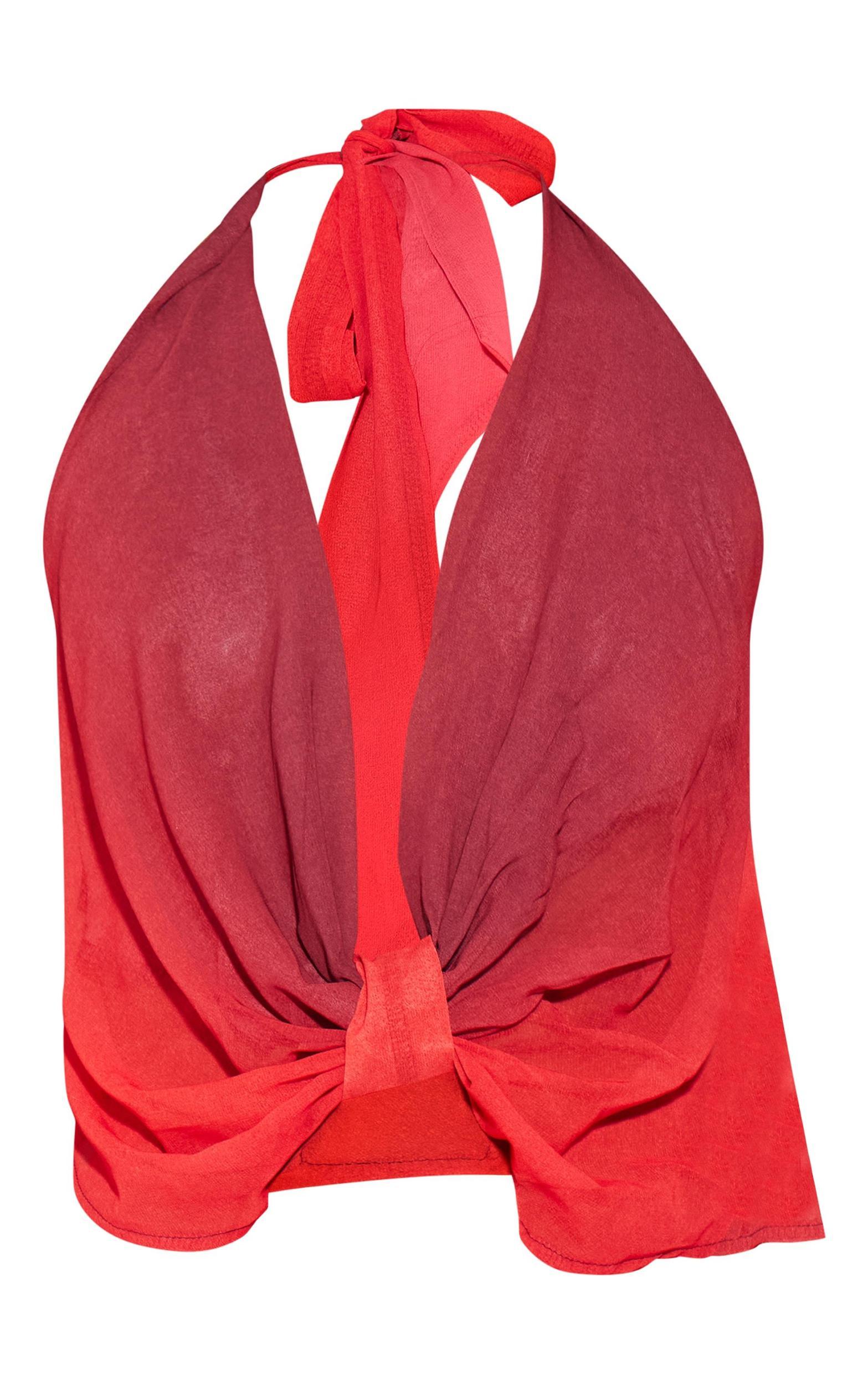 Red Printed Chiffon Cowl Neck Long Top Product Image