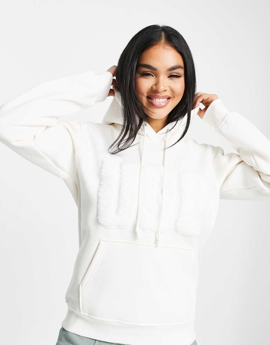 UGG Rey fuzzy logo hoodie in white Product Image