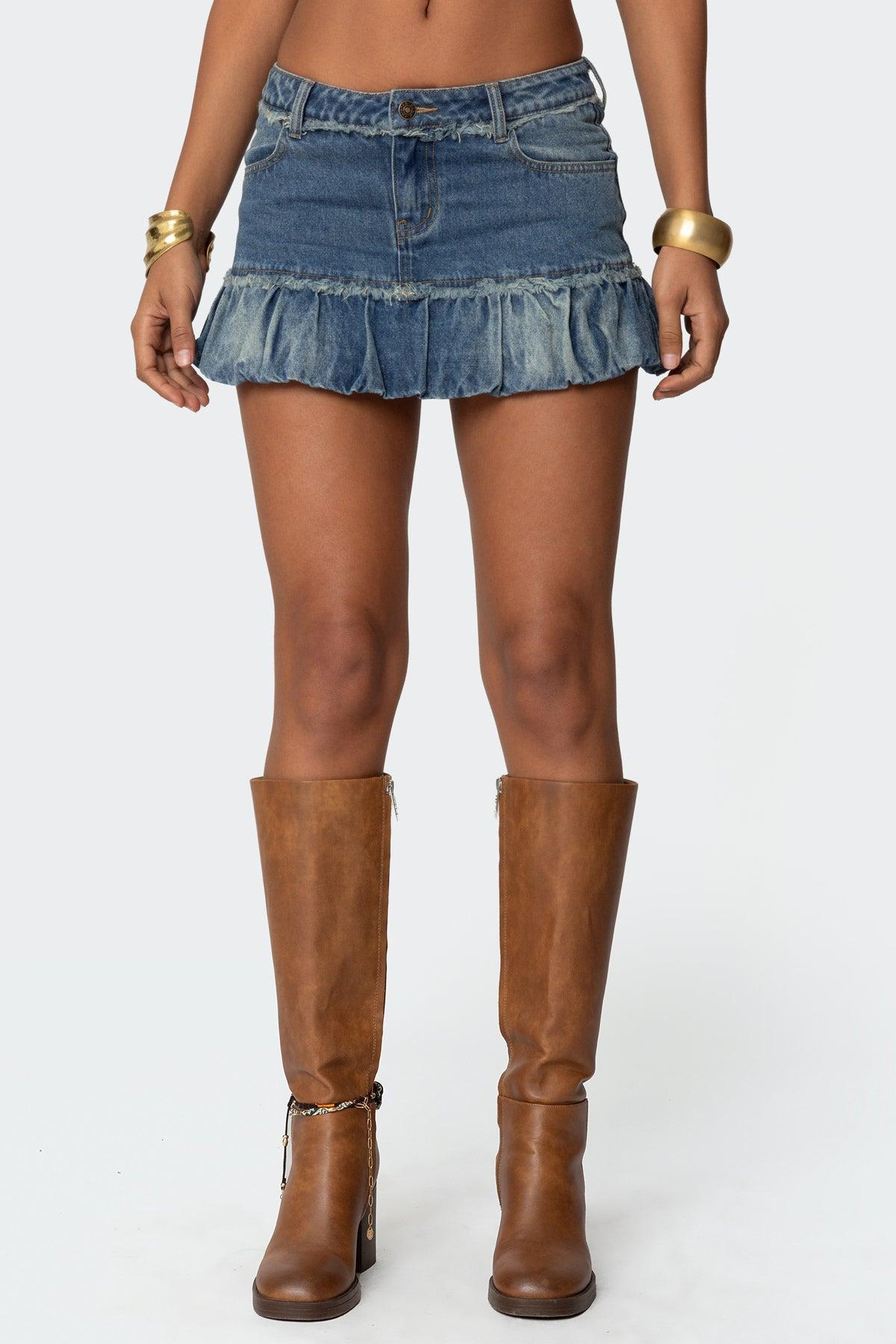 Bubble Hem Denim Mini Skirt Product Image