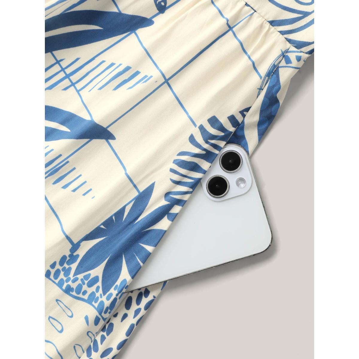 Plus Size Ocean Symphony Print Pockets Midi Dress Mediumblue Women Square Neck Short sleeve Curvy BloomChic 18-20/2X Product Image