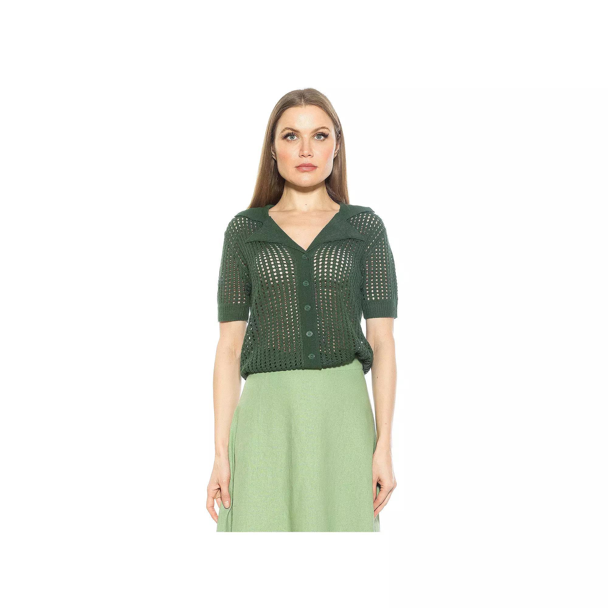 Women's ALEXIA ADMOR Josi Crochet Button Down Top, Size: XL, Green Product Image