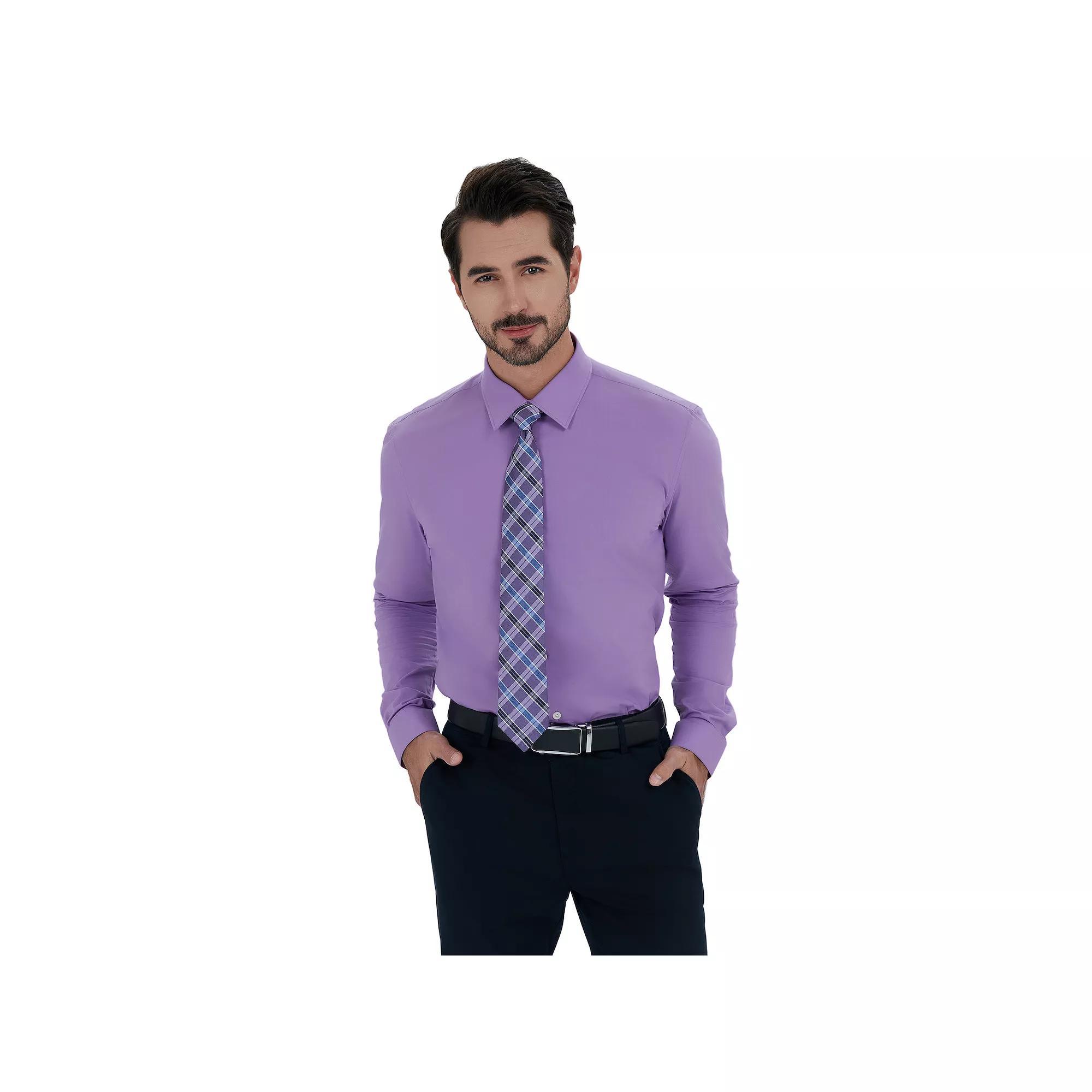 Men's Bespoke Slim-Fit Dress Shirt & Tie Set, Size: XL-34/35, Purple Product Image