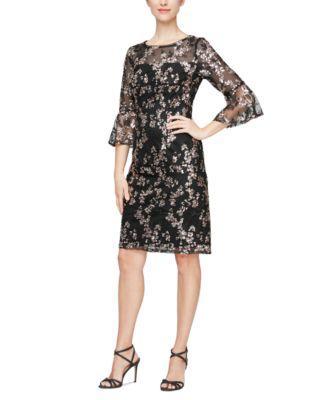 Alex Evenings Embroidered Sequin Sheath Dress - Black Product Image