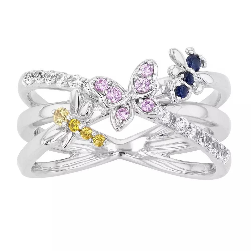 Sterling Silver Multicolored Lab-Created Sapphire Butterfly Ring, Women's, Size: 9 Product Image