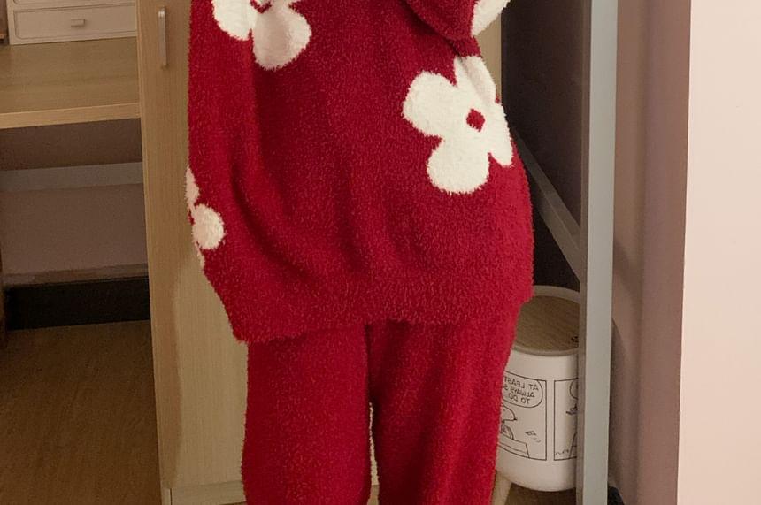 Pajama Set: Floral Sweater + Pants Product Image