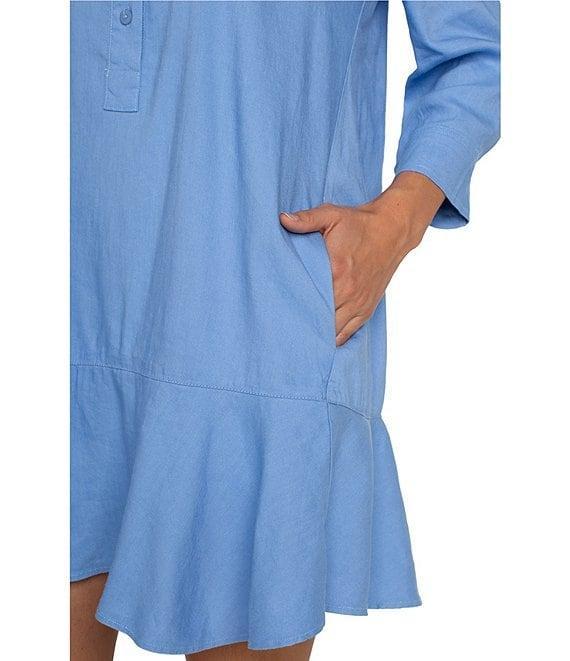 Liverpool Los Angeles Stretch Linen Blend Point Collar 3/4 Sleeve Shirt Dress Product Image