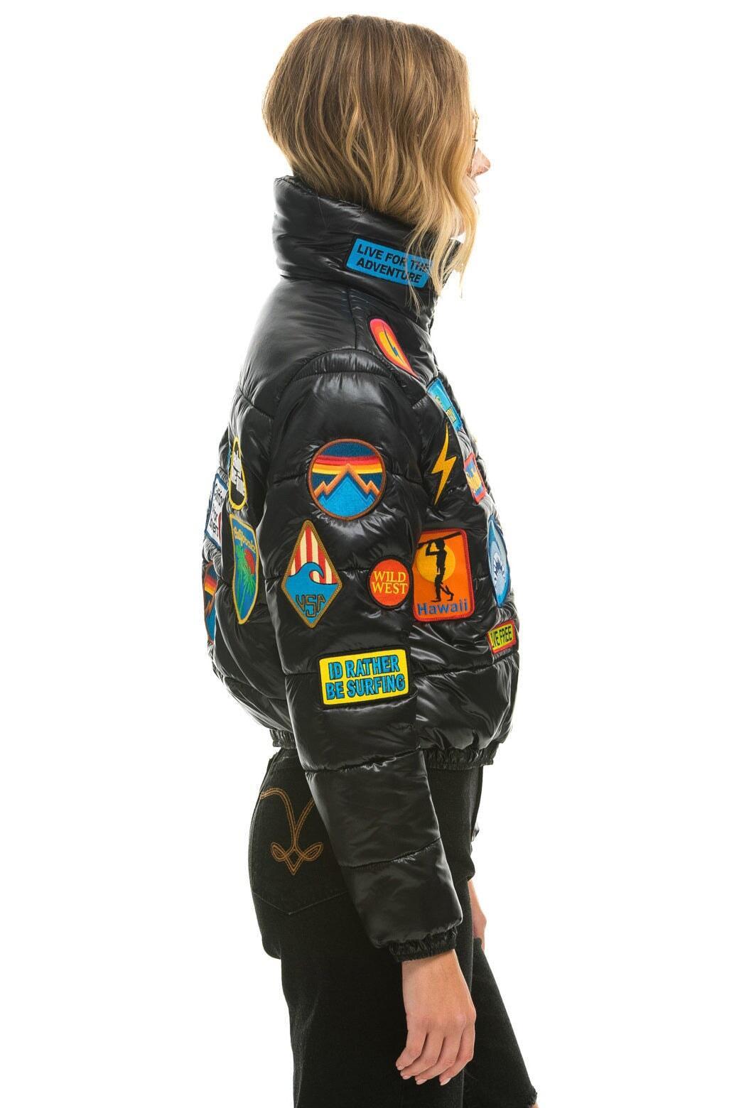 VINTAGE PATCH APRES PUFFER JACKET - BLACK GLOSSY Female Product Image