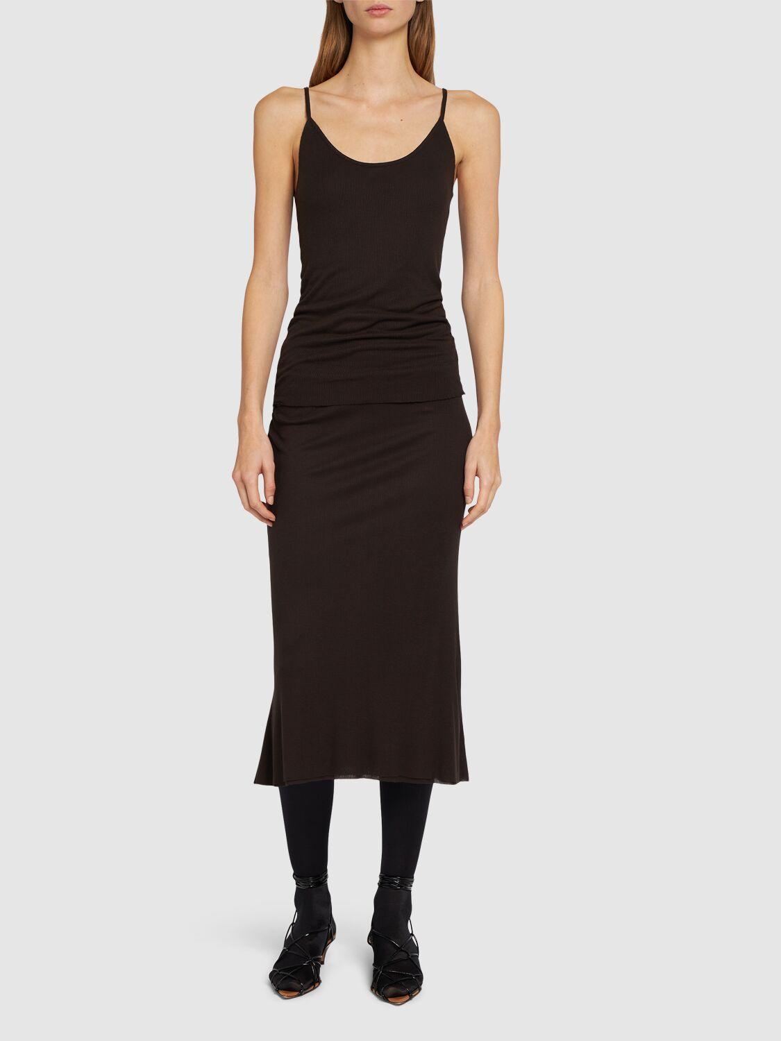 KHAITE Leema Viscose Midi Skirt In Brown Product Image