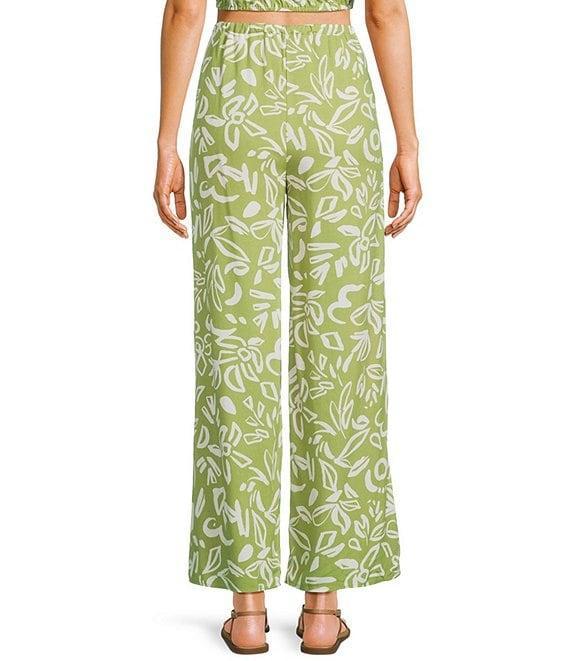 Blu Pepper Coordinating Linen Blend Floral Print High Waisted Wide Leg Pull-On Pants Product Image