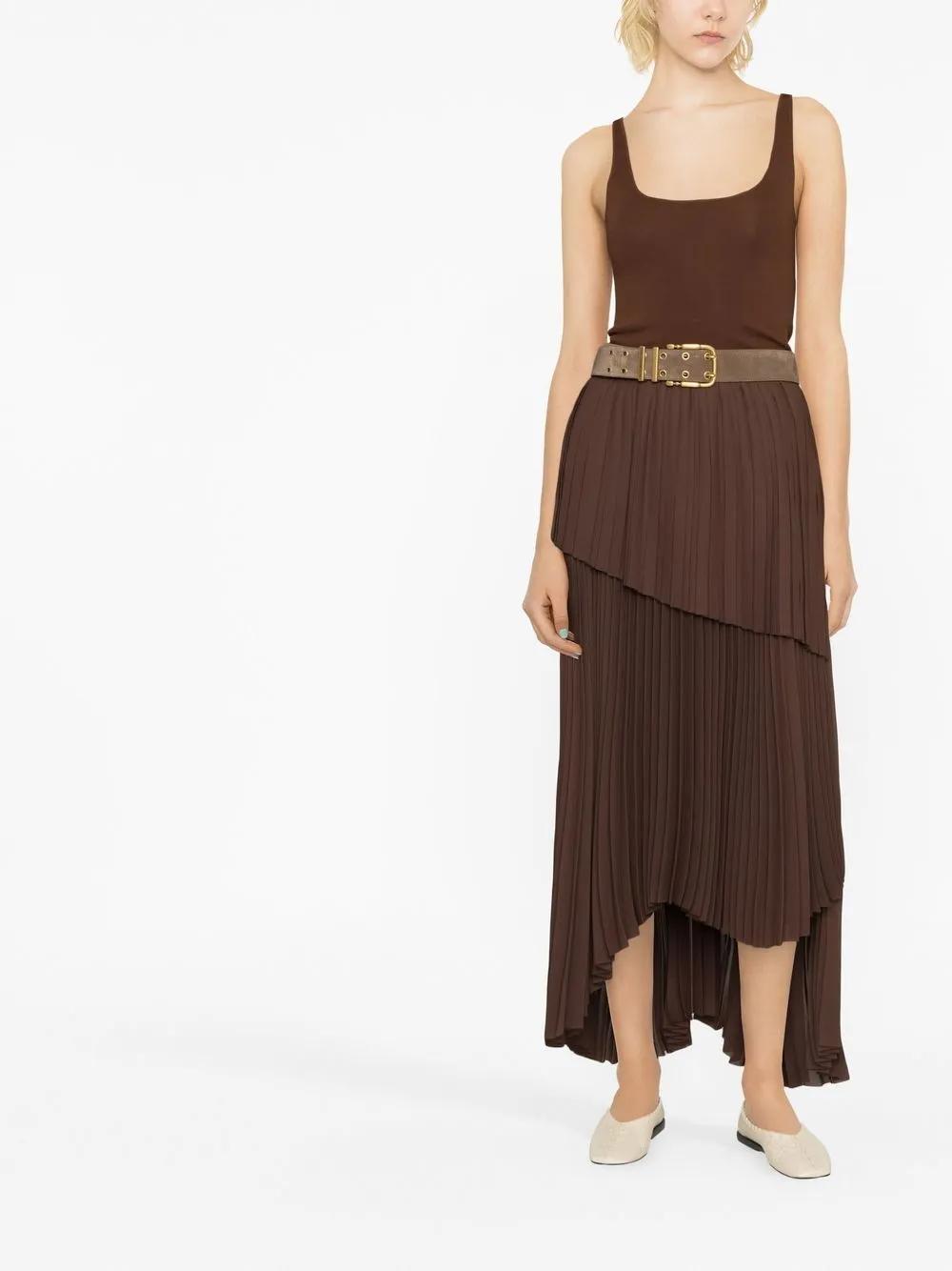 FABIANA FILIPPI Pleated Asymmetric Skirt In Mahogany Product Image