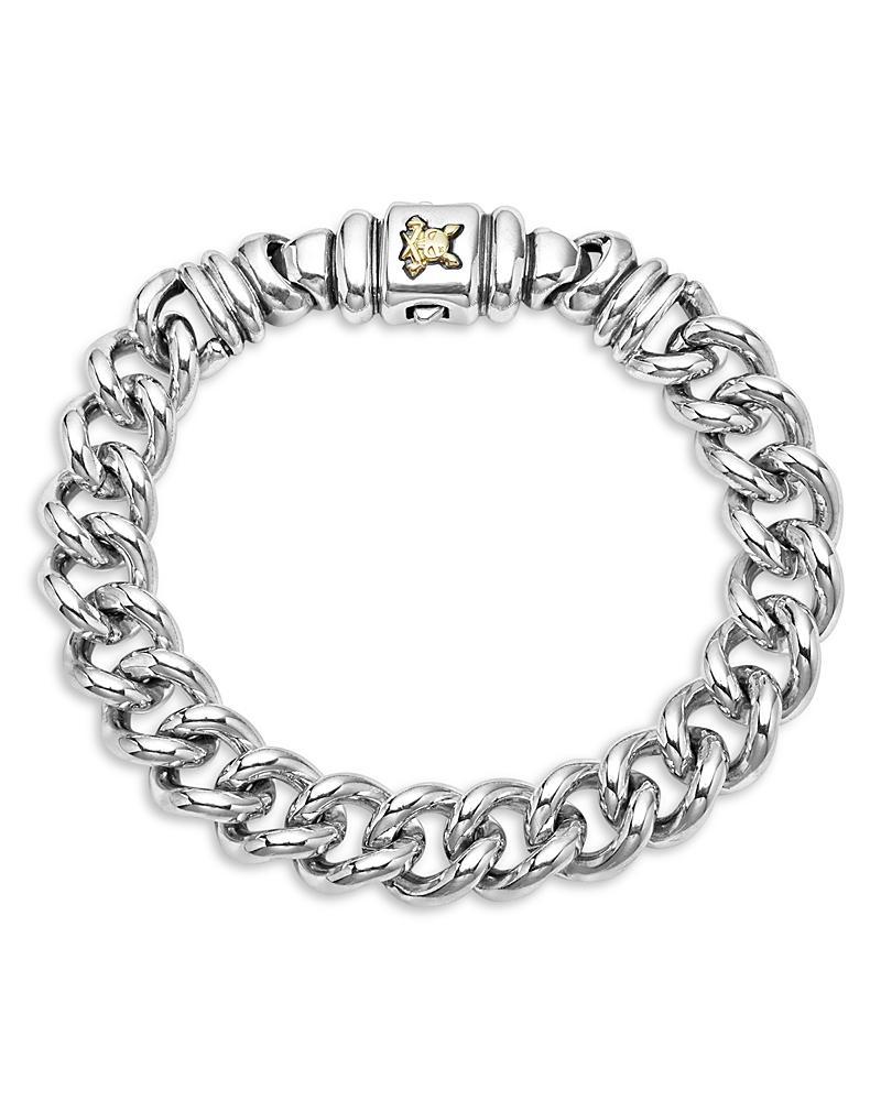 Mens Sterling Silver and 18K Gold Anthem Curb Krunch Crest Chain Bracelet Product Image