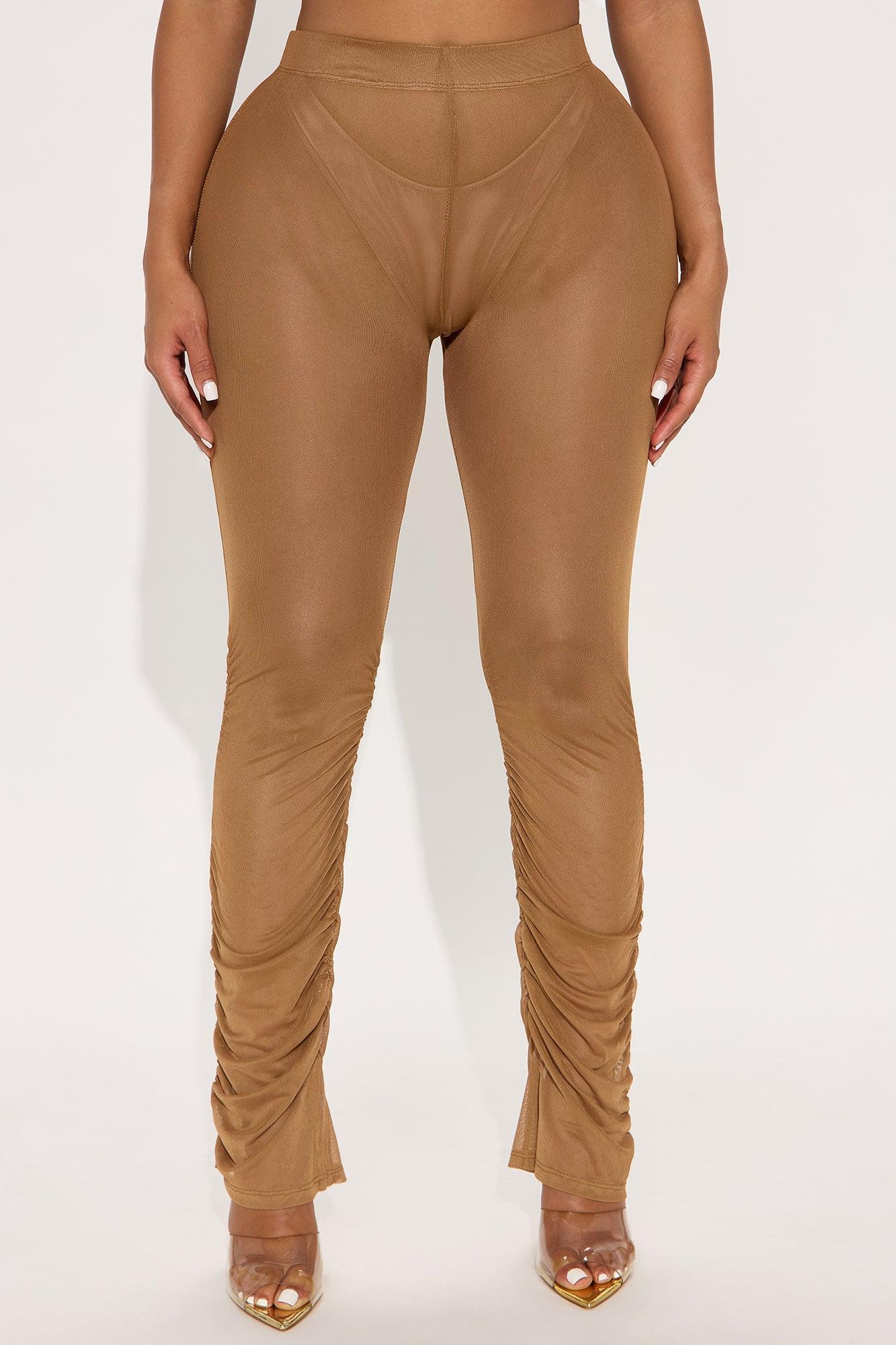 Summer Beach Party Ruched Mesh Cover Up Pants - Mocha Product Image
