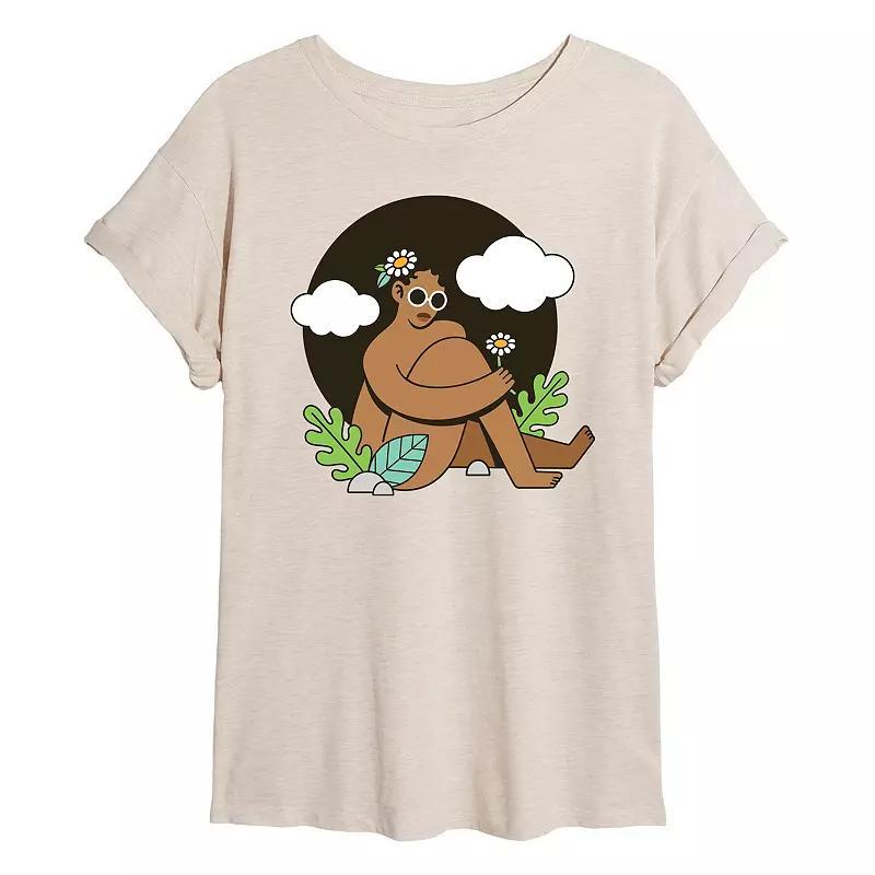 Juniors Woman Afro And Plants Oversized Tee, Girls Product Image