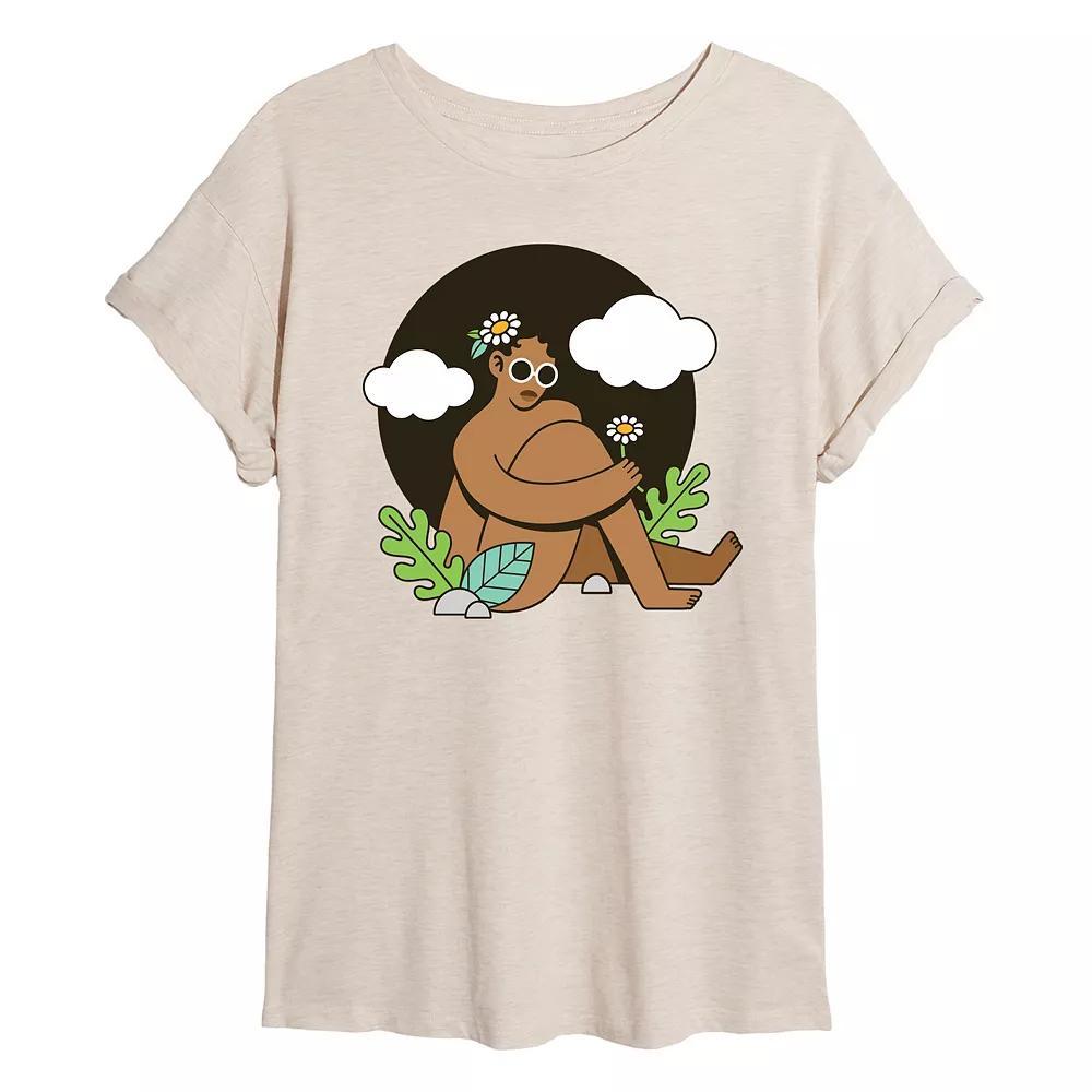 Juniors Woman Afro And Plants Oversized Tee, Girls Product Image