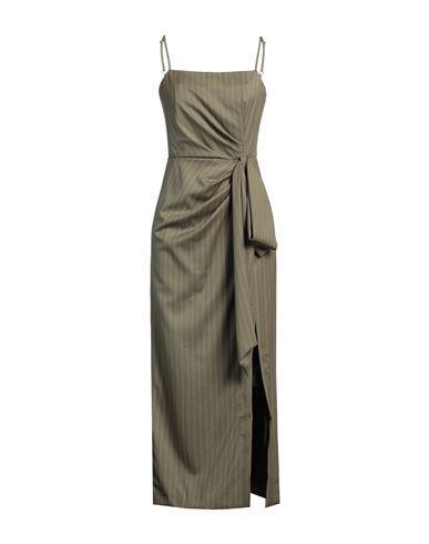 MSGM Pinstripe Knotted-waist Midi Dress In Green Product Image