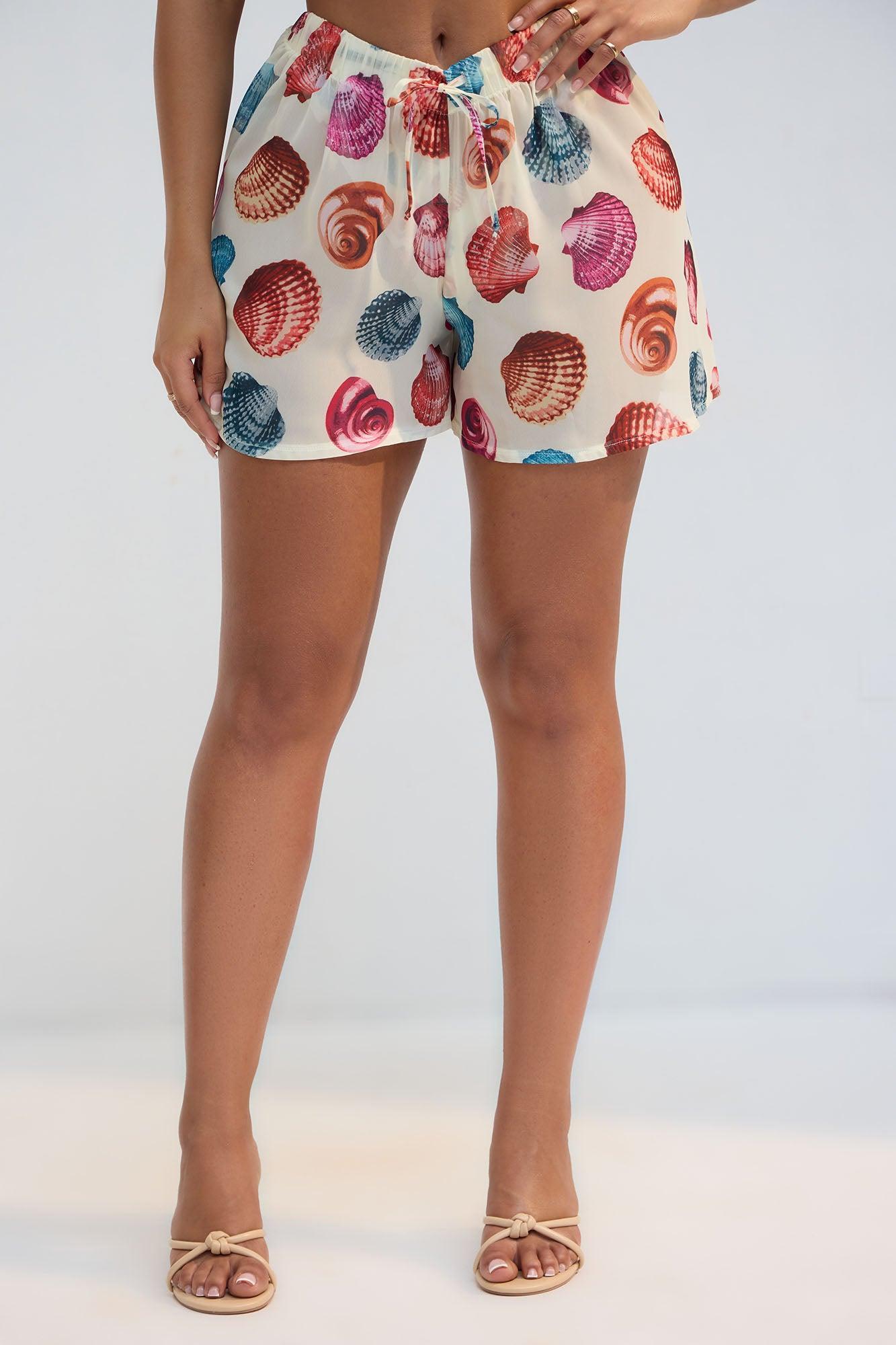 Sultry Summer Chiffon Cover Up Shorts - Cream/combo Product Image
