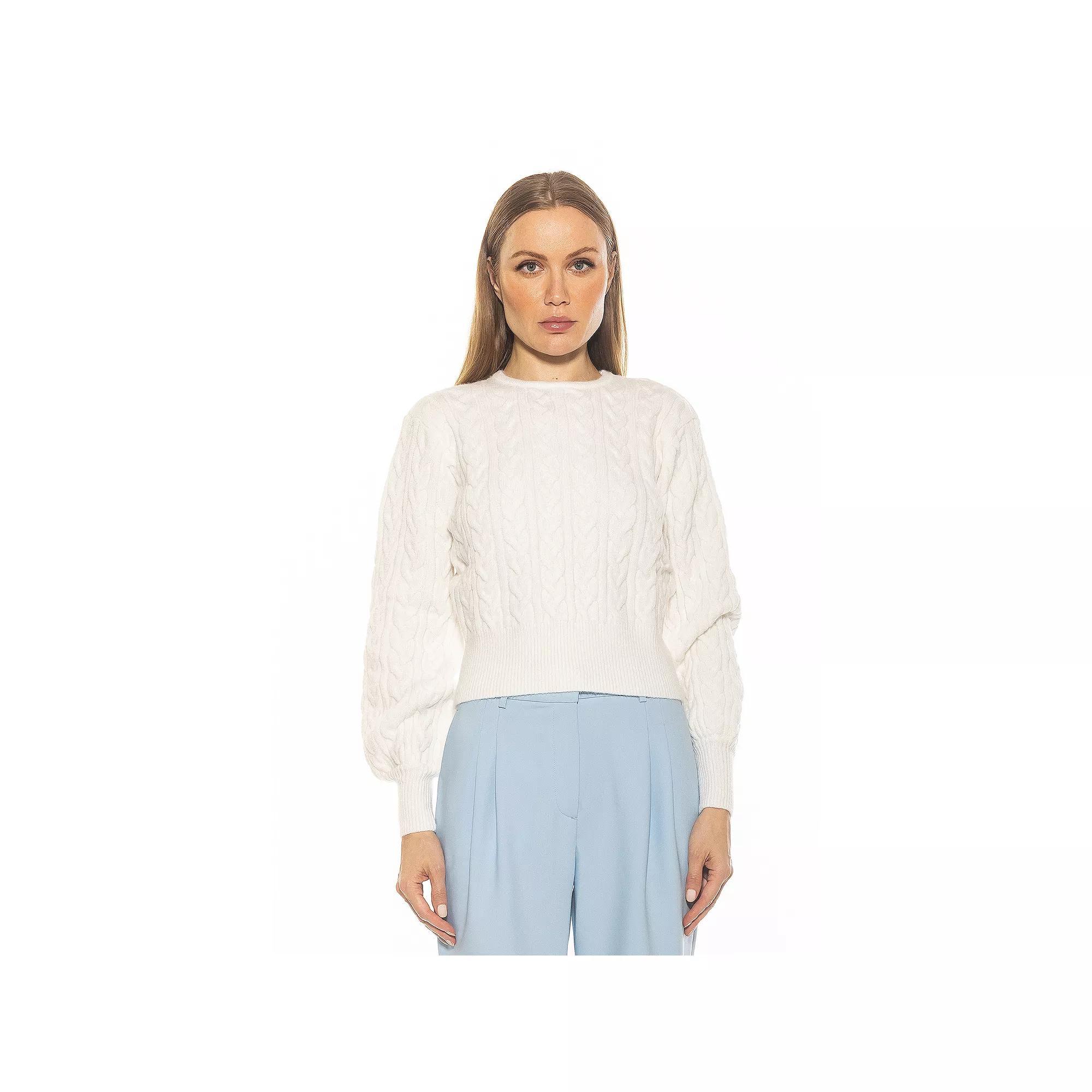 Women's ALEXIA ADMOR Berli Crewneck Bubble Sleeve Cable Knit Sweater, Size: XL, Black Product Image