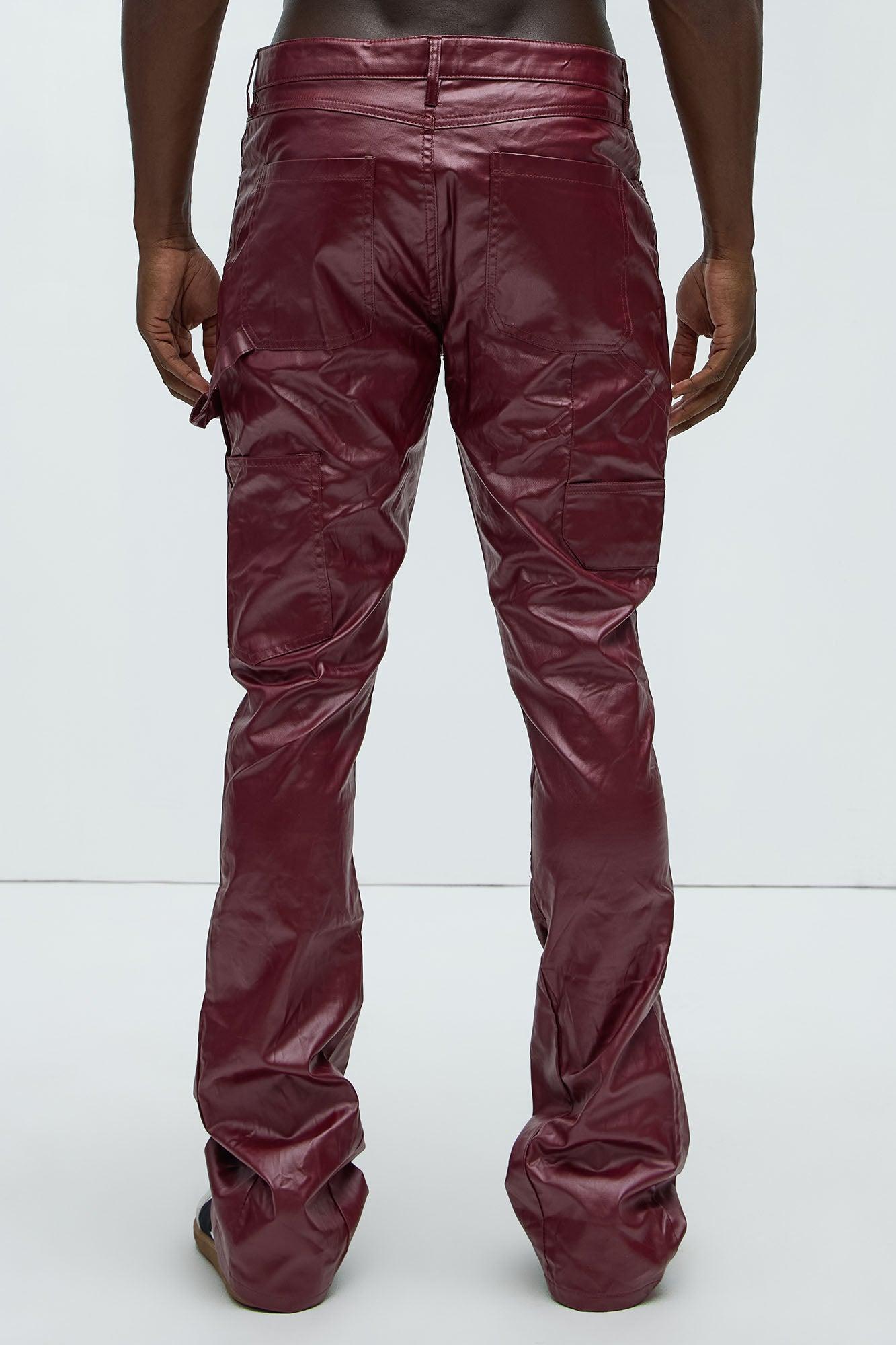 Keep It Solid Faux Leather Stacked Skinny Flare Pants - Red Product Image