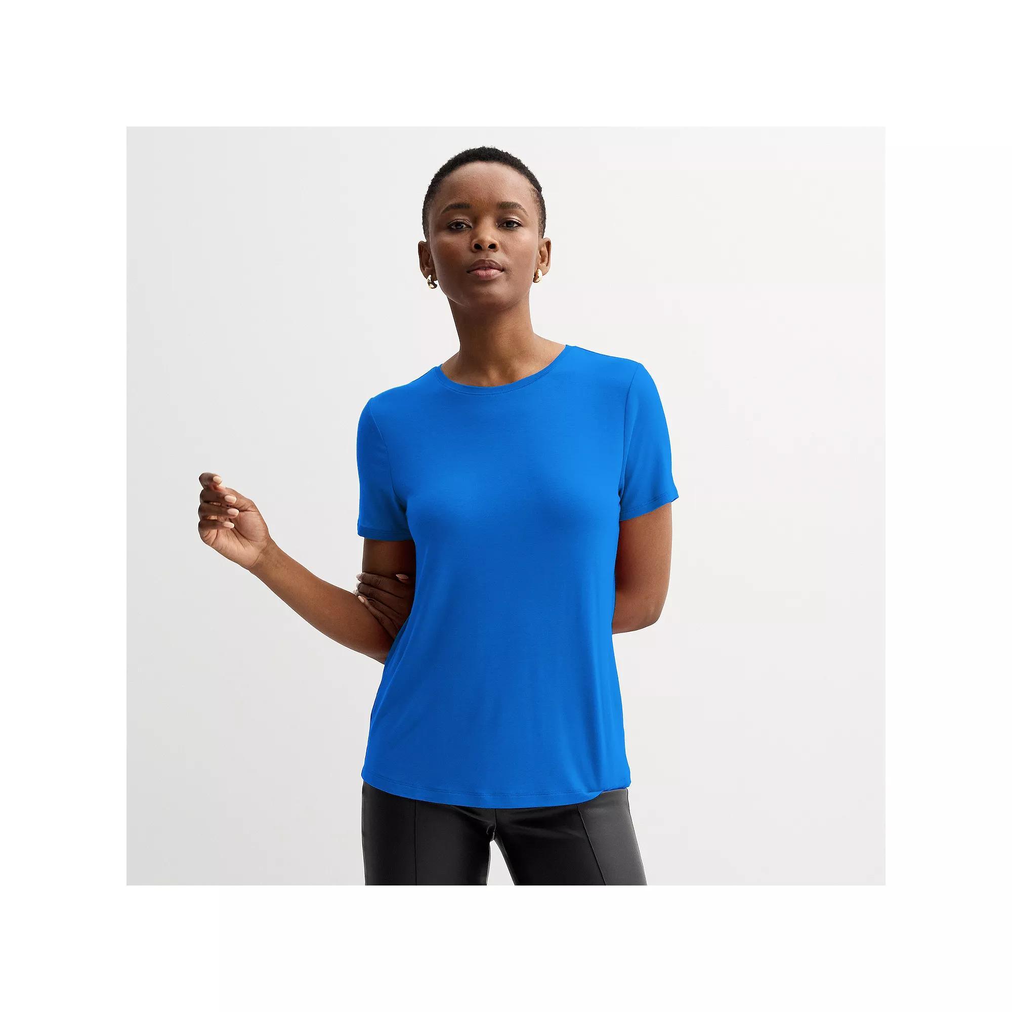 Petite Nine West Essential Crewneck Tee, Women's, Size: Large Petite, Hanover Blue Product Image