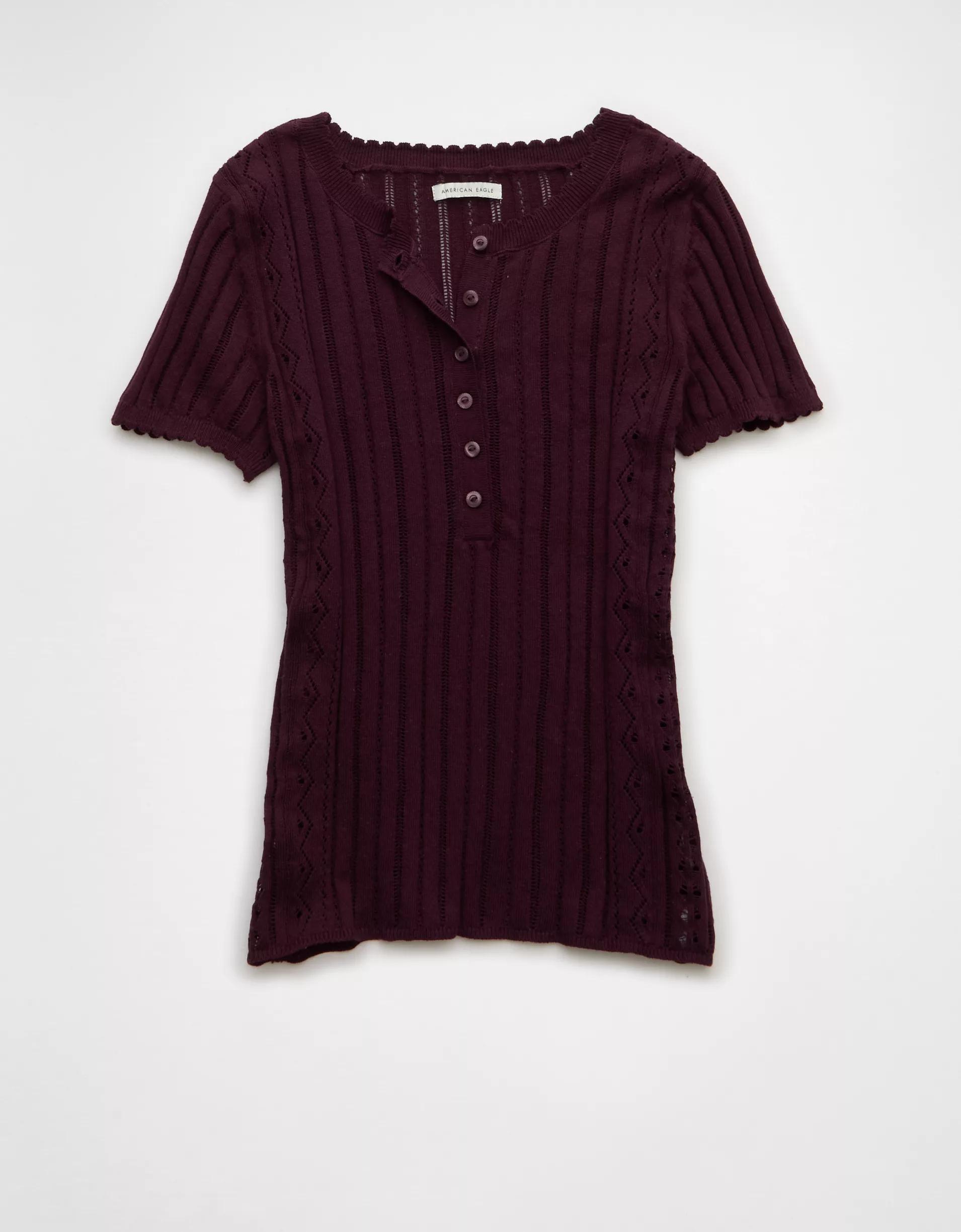 AE Henley Pointelle Sweater T-Shirt Product Image