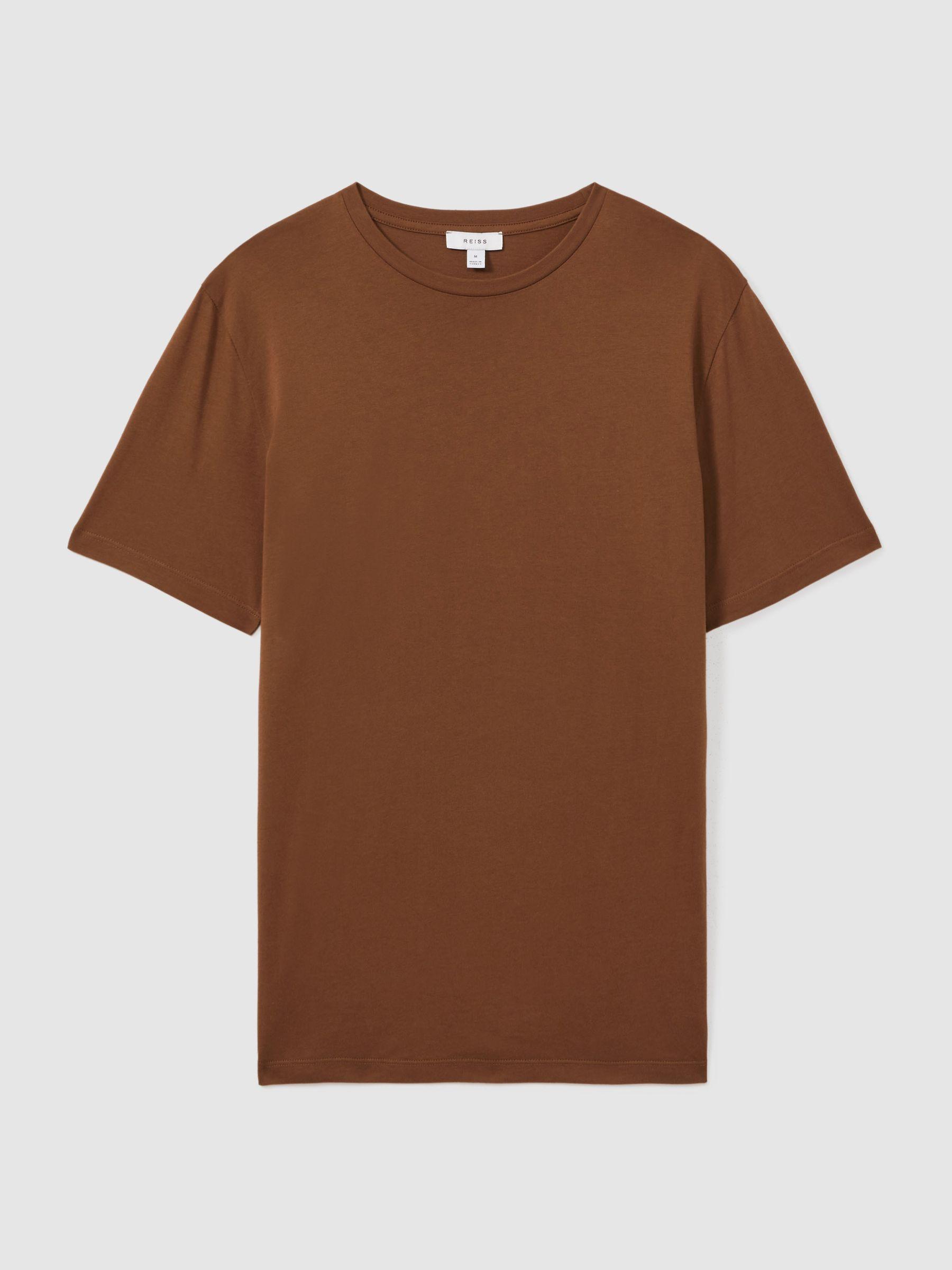 Cotton Crew Neck T-Shirt in Mocha Brown Product Image