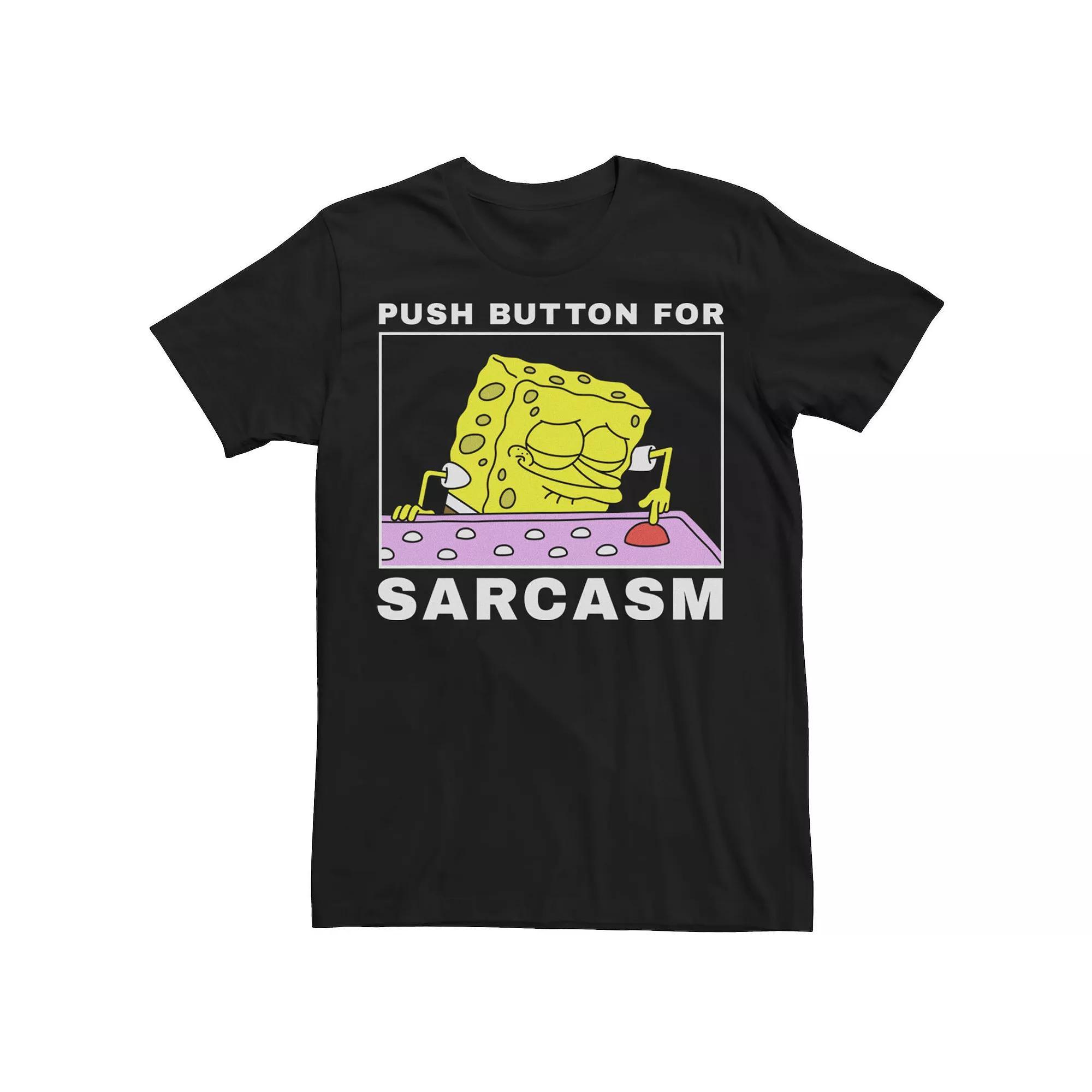 Men's SpongeBob SquarePants Push Button For Sarcasm Tee, Size: Medium, Black Product Image