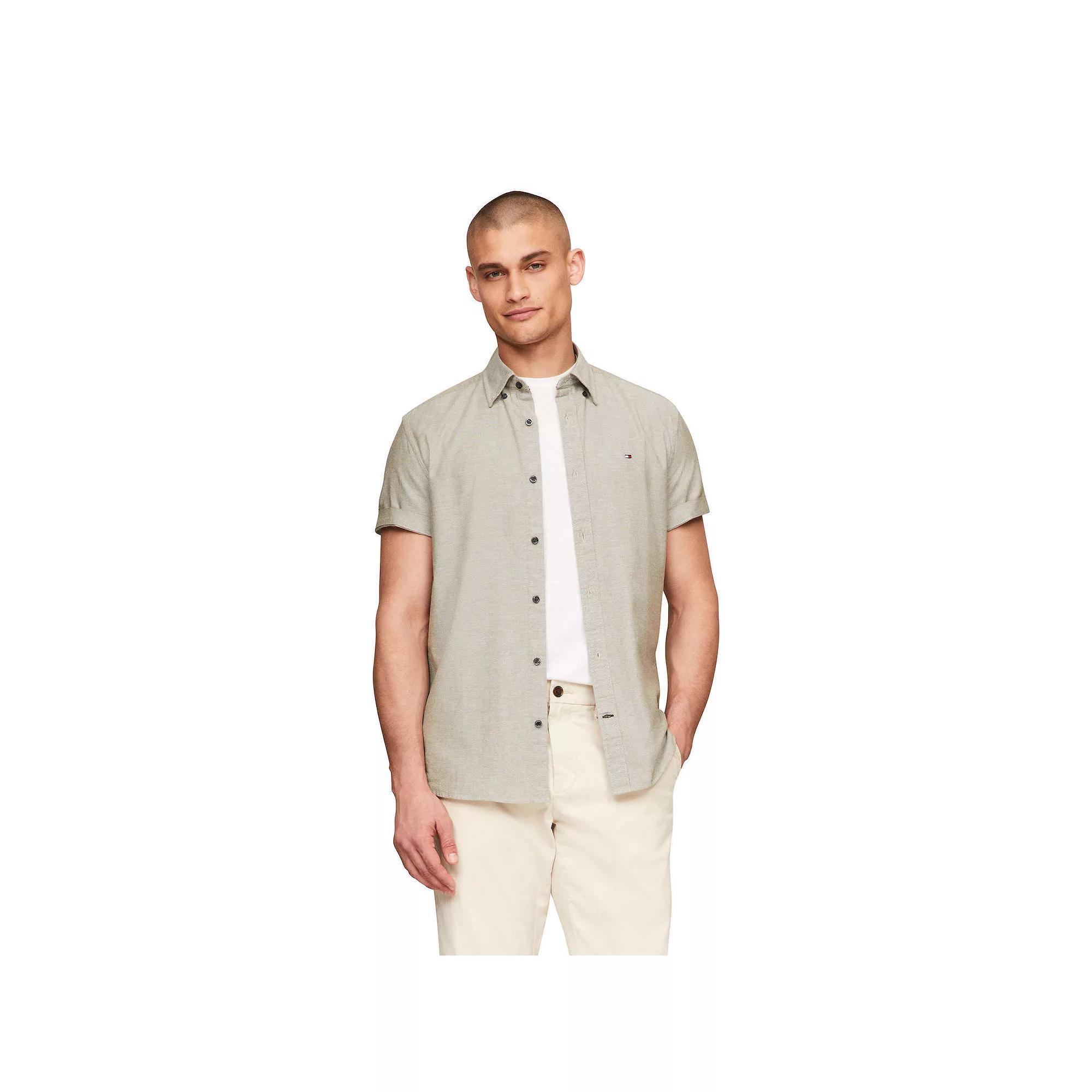Men's Tommy Hilfiger Short Sleeve Original Stretch Oxford Shirt, Size: Medium, Daisy Yellow Solid Product Image