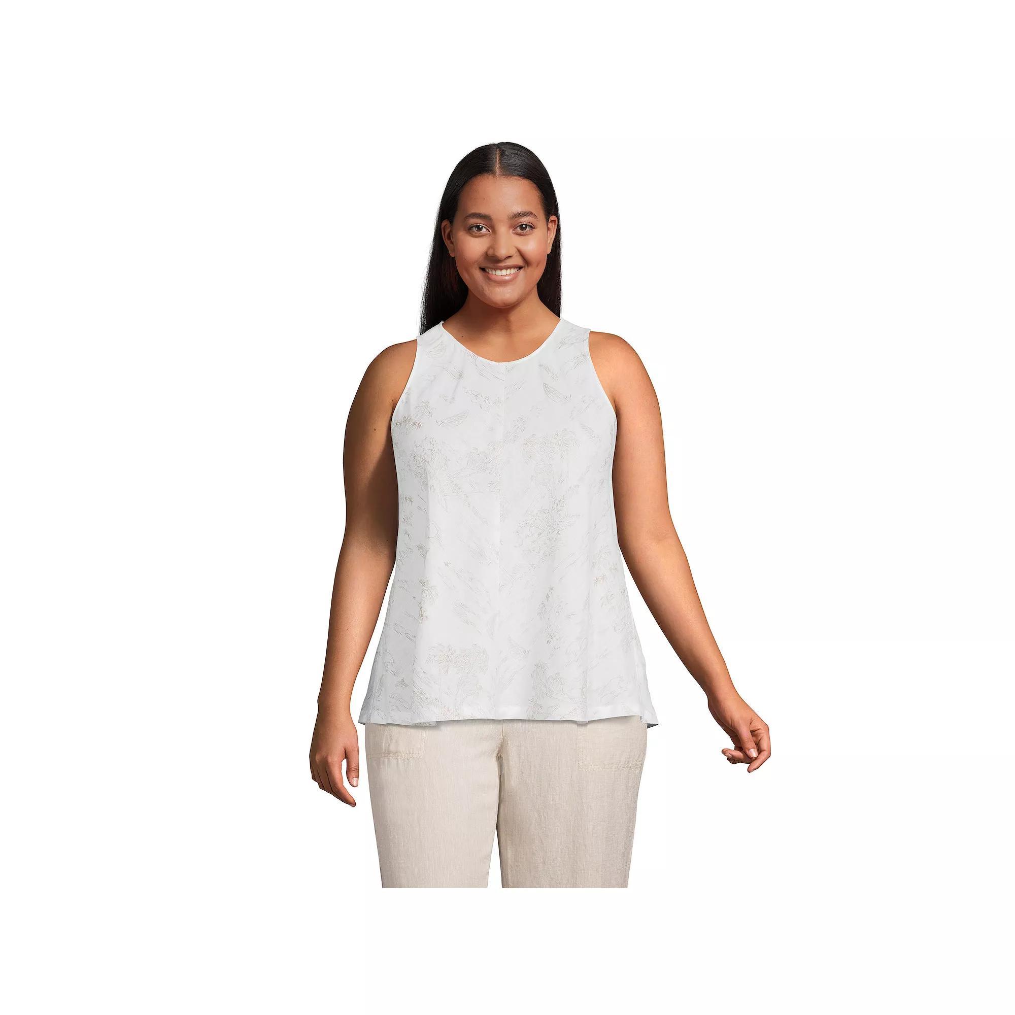 Plus Size Lands' End Linen Tank Top, Women's, Size: 2XL, White Green Scenic Product Image