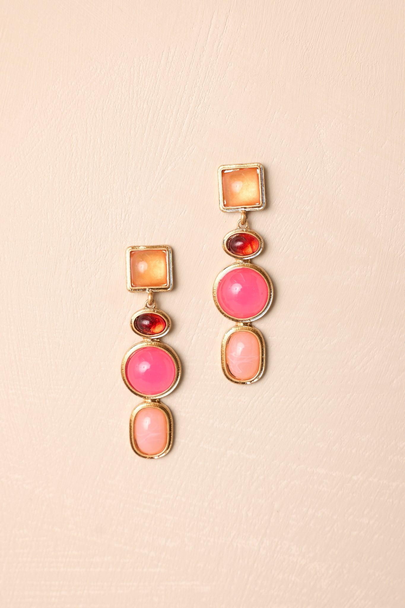 Lovely Days Pink Multi Stone Drop Earrings Product Image