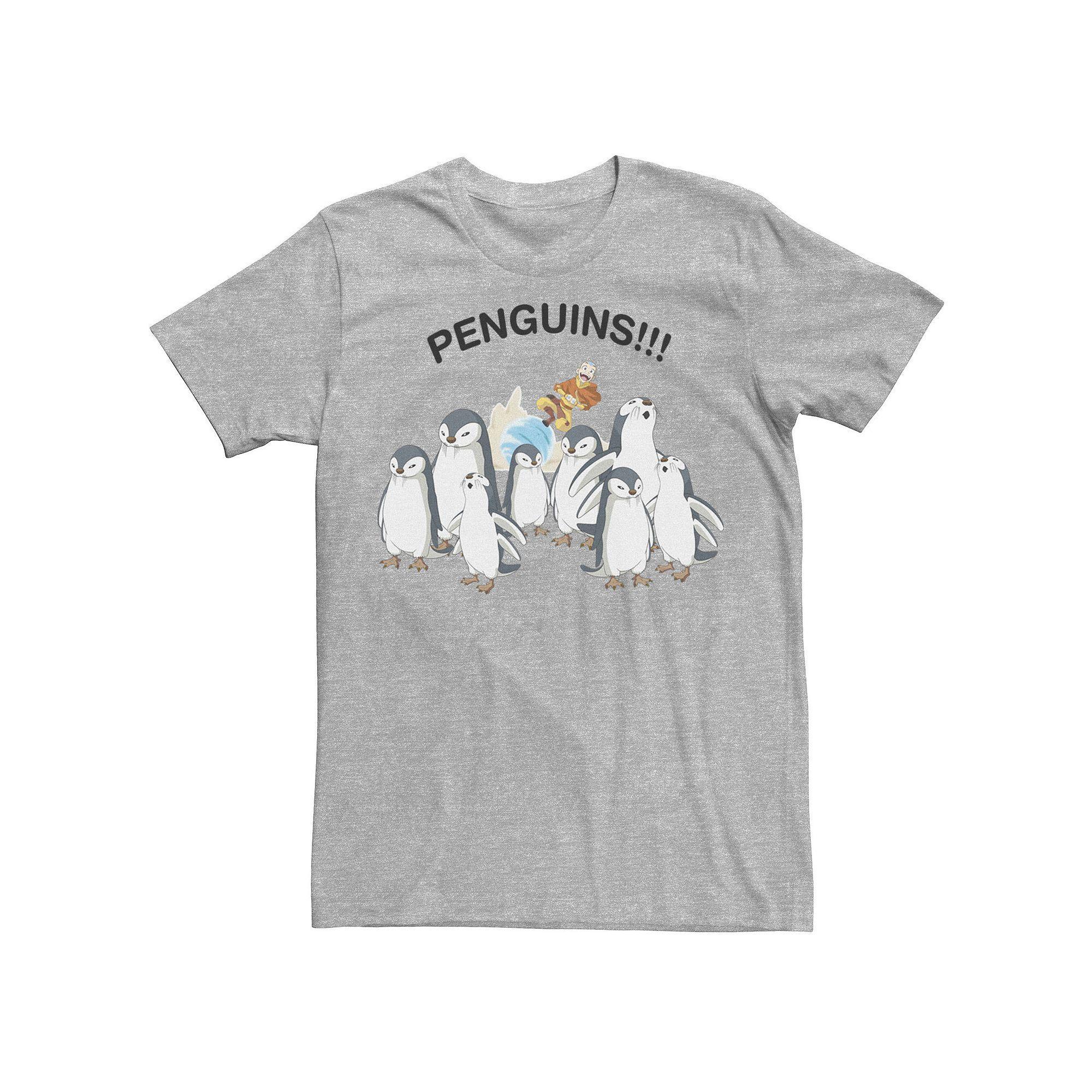 Men's Nickelodeon Avatar The Last Airbender Aang And Penguins!! Portrait Tee, Boy's, Size: Small, Athletic Grey Product Image