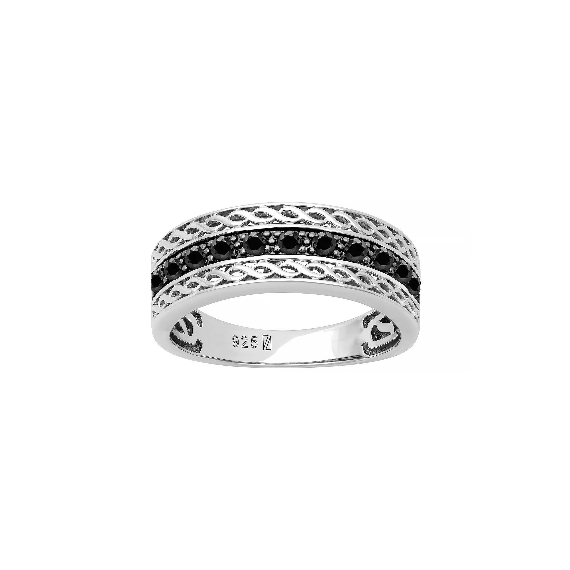 Men's AXL Sterling Silver Black Sapphire Ring, Size: 11 Product Image