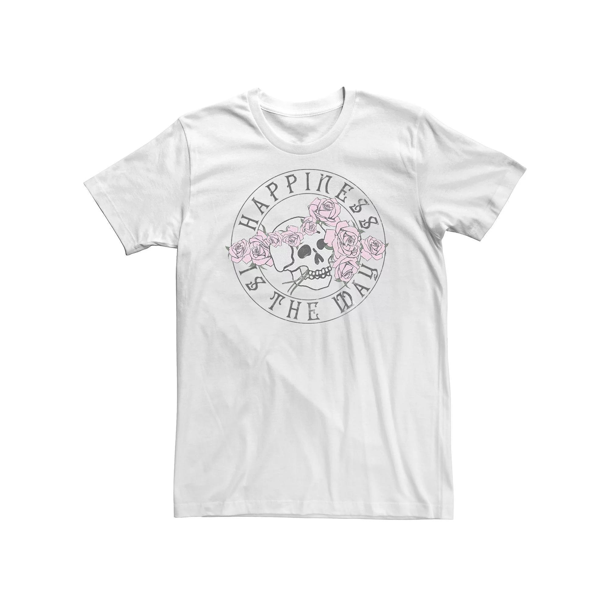 Big & Tall Trendy "Happiness Is The Way" Skull Tee, Men's, Size: 3XL Tall, White Product Image