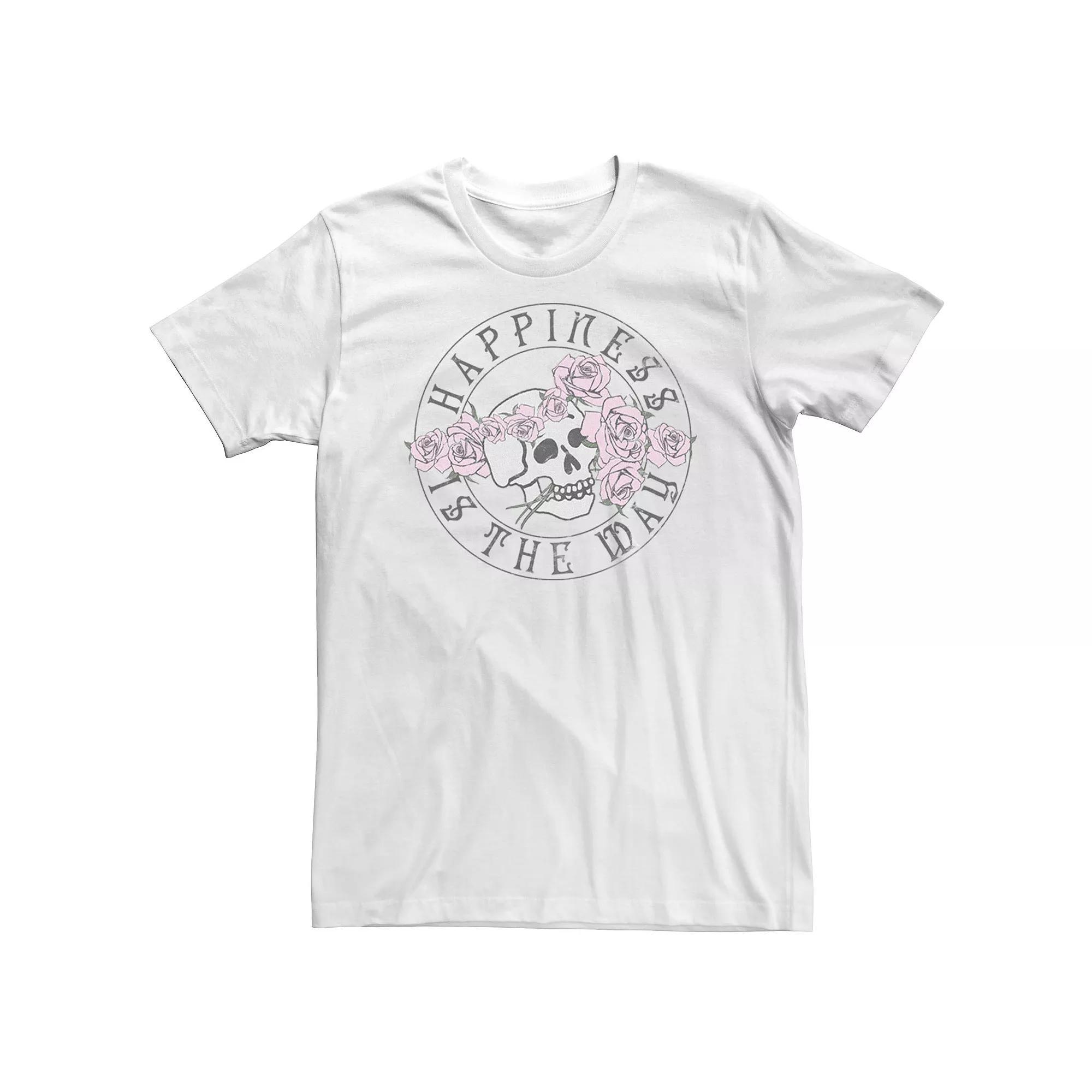 Big & Tall Trendy "Happiness Is The Way" Skull Tee, Men's, Size: 3XL Tall, White Product Image