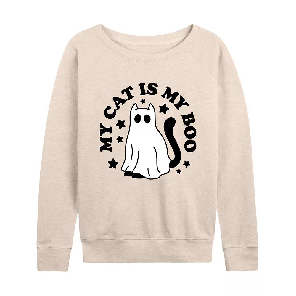 Women's My Cat Is My Boo Halloween French Terry Long Sleeve Tee, Size: Large, Beige Product Image