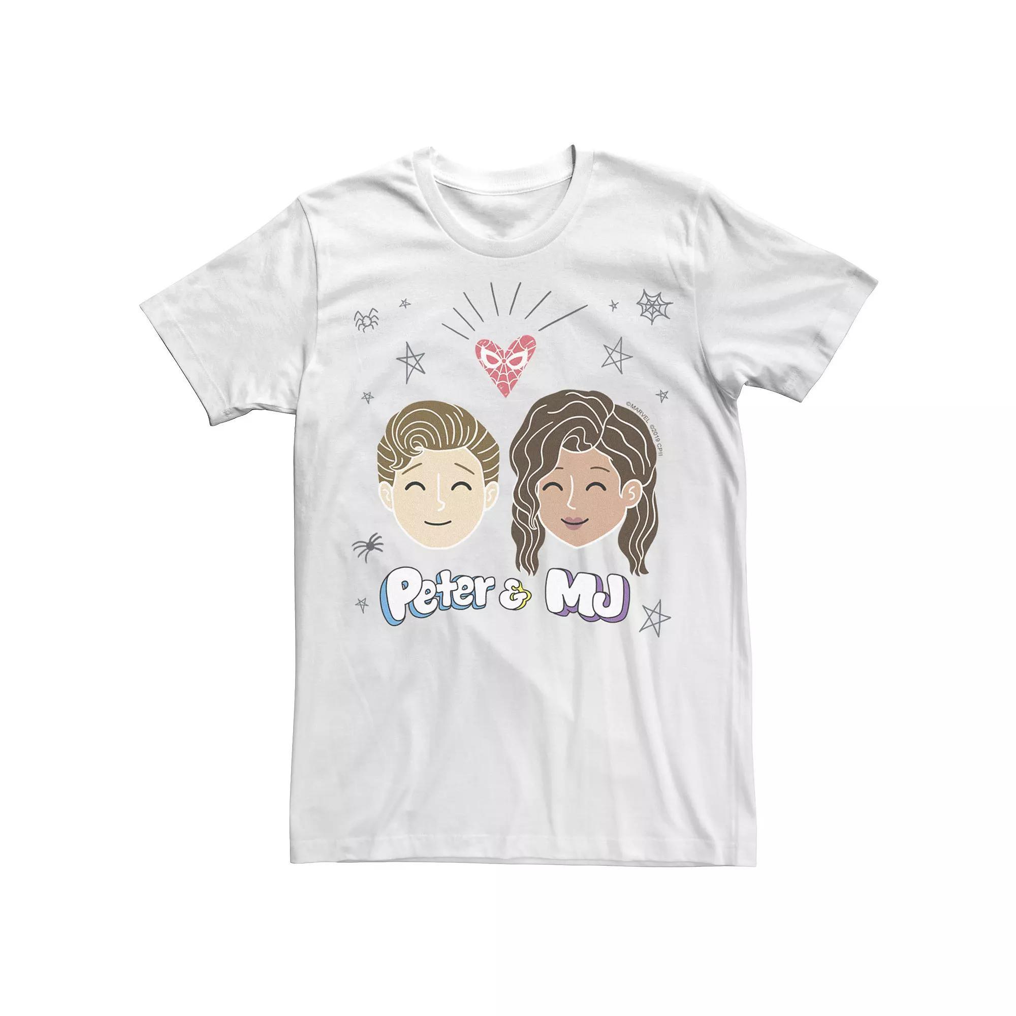 Men's Marvel Spider-Man Far From Home Peter & MJ Cartoon Portrait Graphic Tee, Size: XL, White Product Image