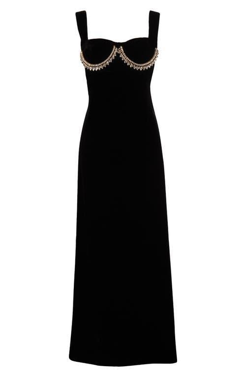 GIAMBATTISTA VALLI Crystal Bustier Sleeveless Velvet Maxi Dress In Black Product Image