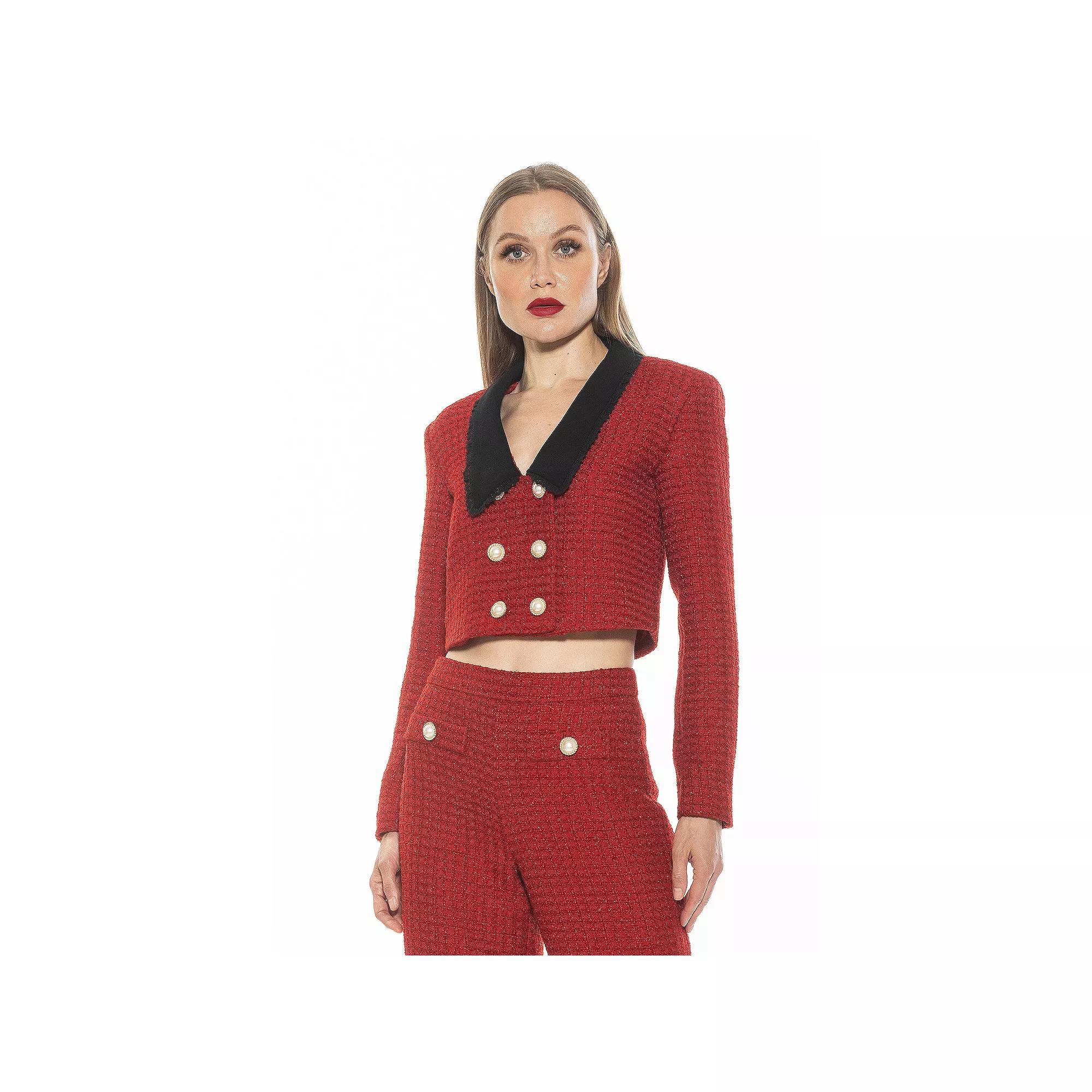 Women's ALEXIA ADMOR Aurelia Drop Lace Collar Cropped Tweed Jacket, Size: 6, Black White Product Image