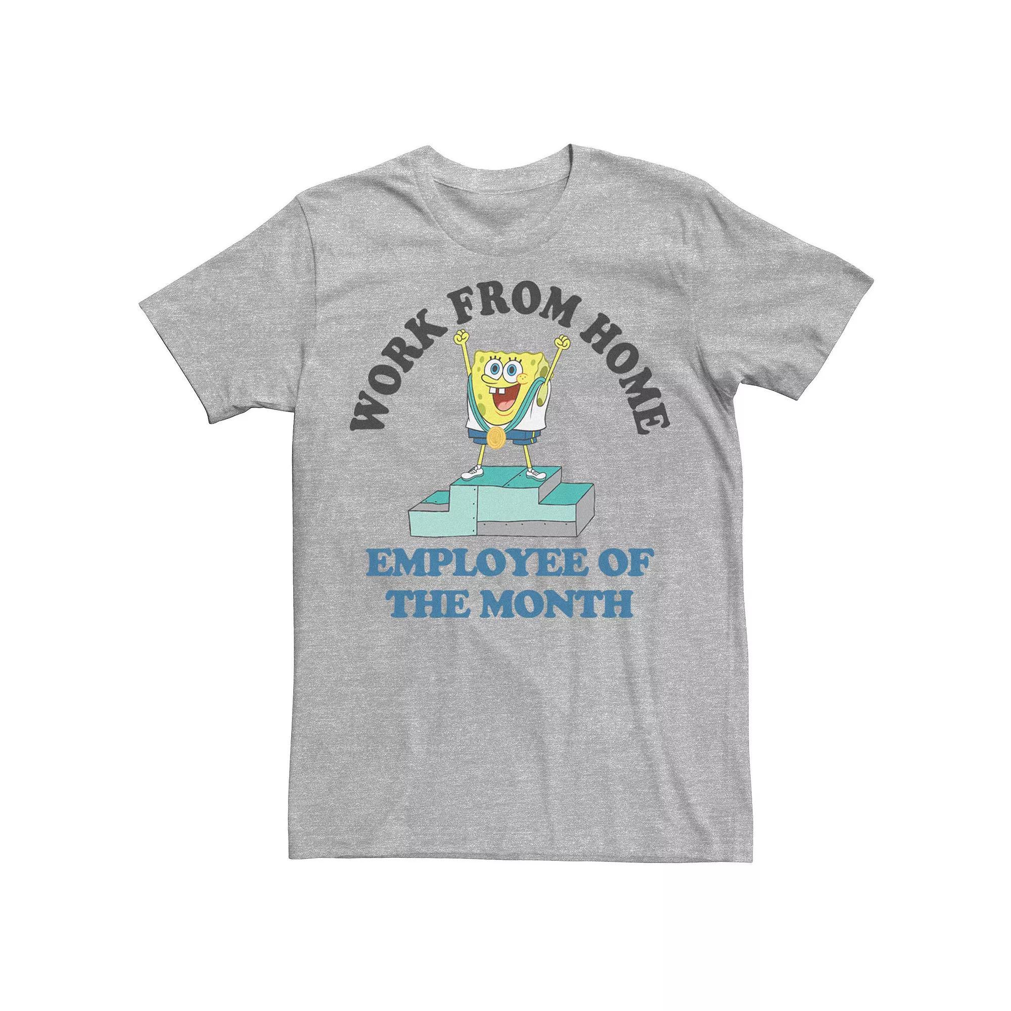 Men's SpongeBob SquarePants Work From Home Employee Of The Month Tee, Size: Medium, Athletic Grey Product Image