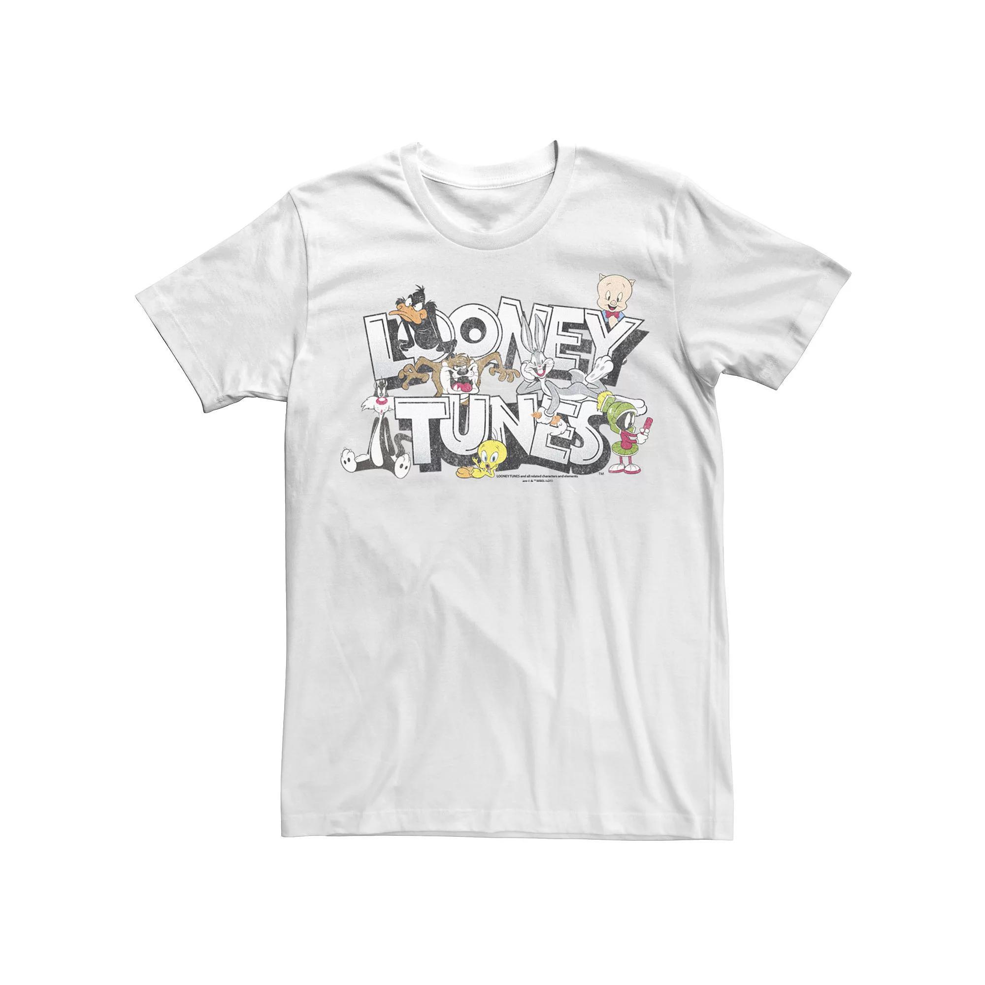 Men's Looney Tunes Character Collage Logo Tee, Size: XS, White Product Image