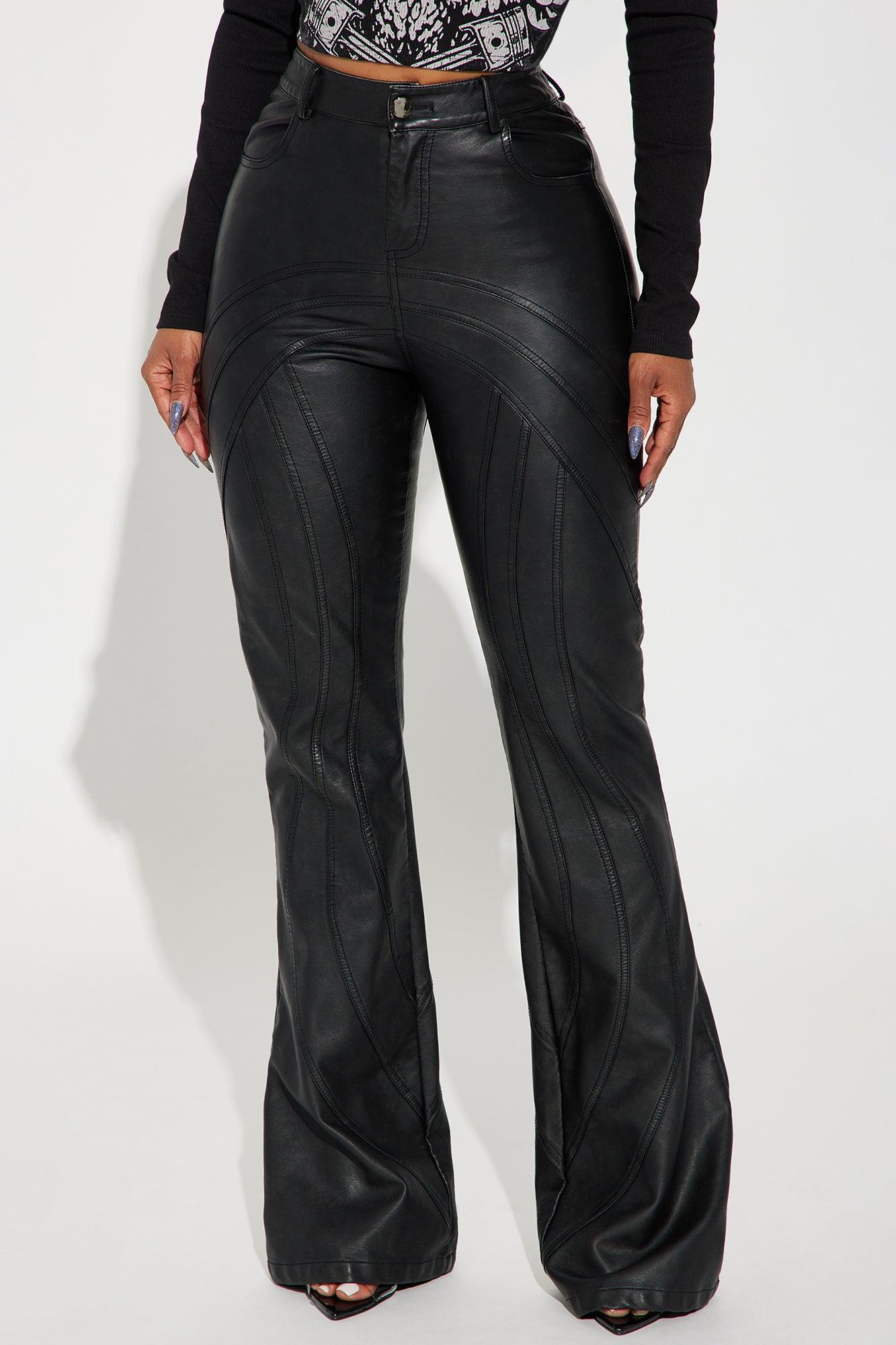 Ayana Washed Faux Leather Flare Pant - Black Product Image