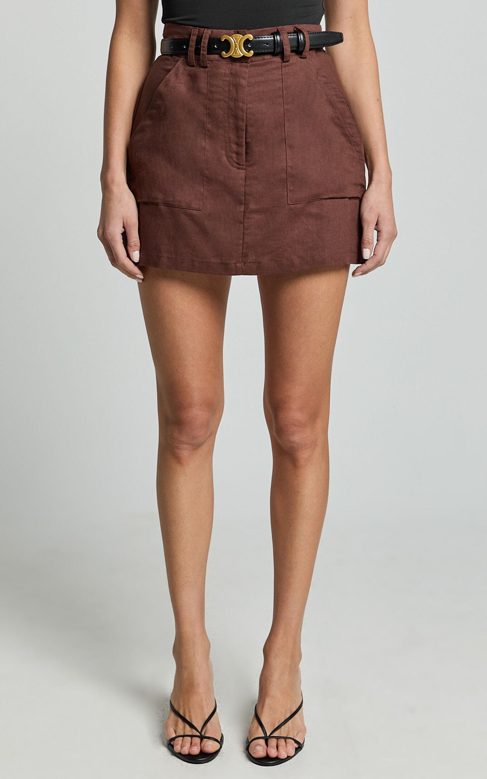 Dream Linen Blend Skort - High Waisted A Line Skort in Brown Product Image