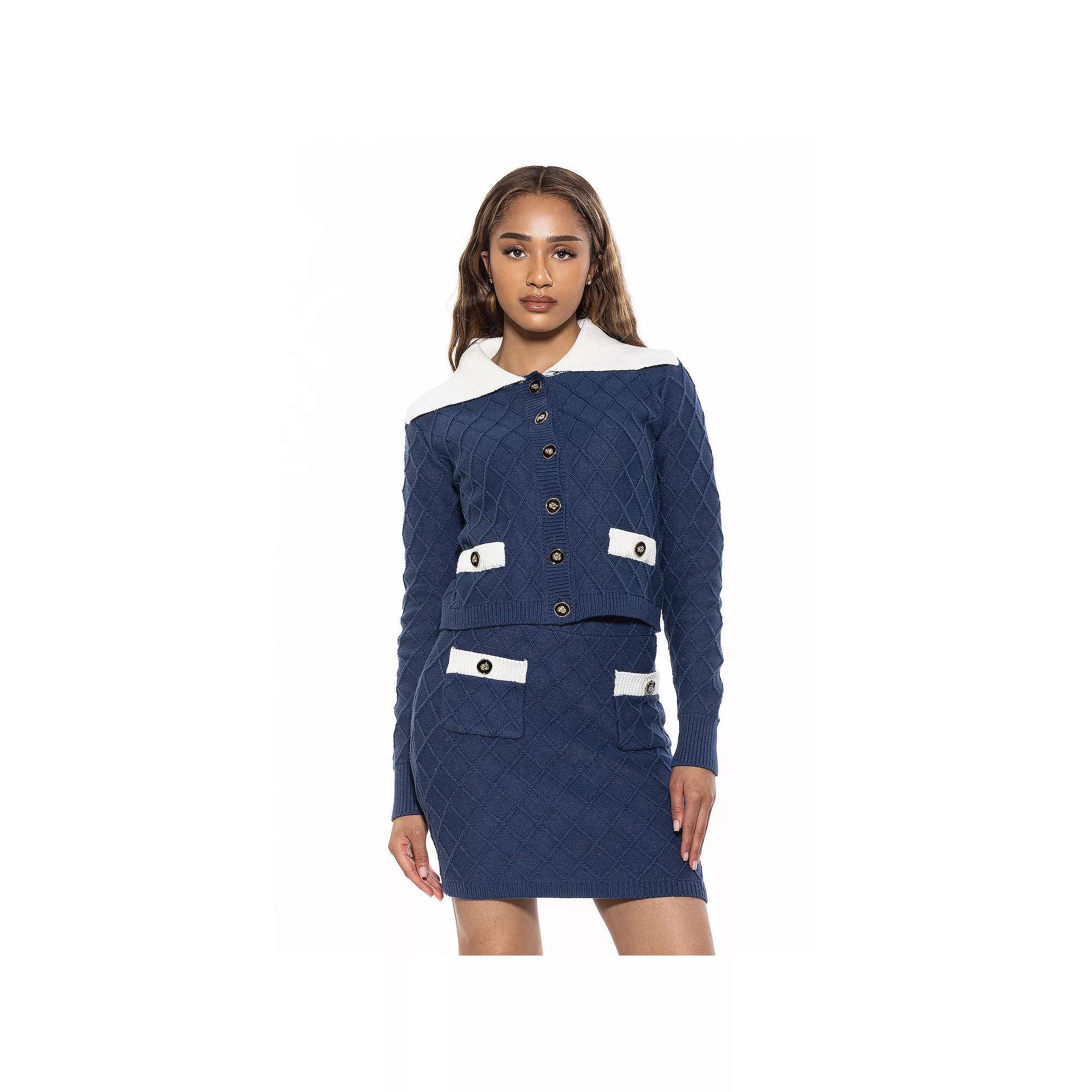 Women's ALEXIA ADMOR Alina Wide Contrast Collared Knit Cardigan, Size: Medium, Burgandy Product Image