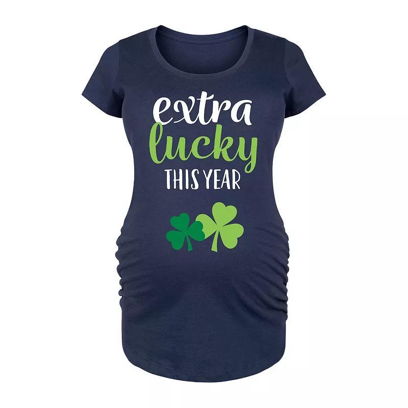 Maternity Extra Lucky This Year Shamrocks Graphic Tee, Women's, Size: XXL-MAT, Blue Product Image