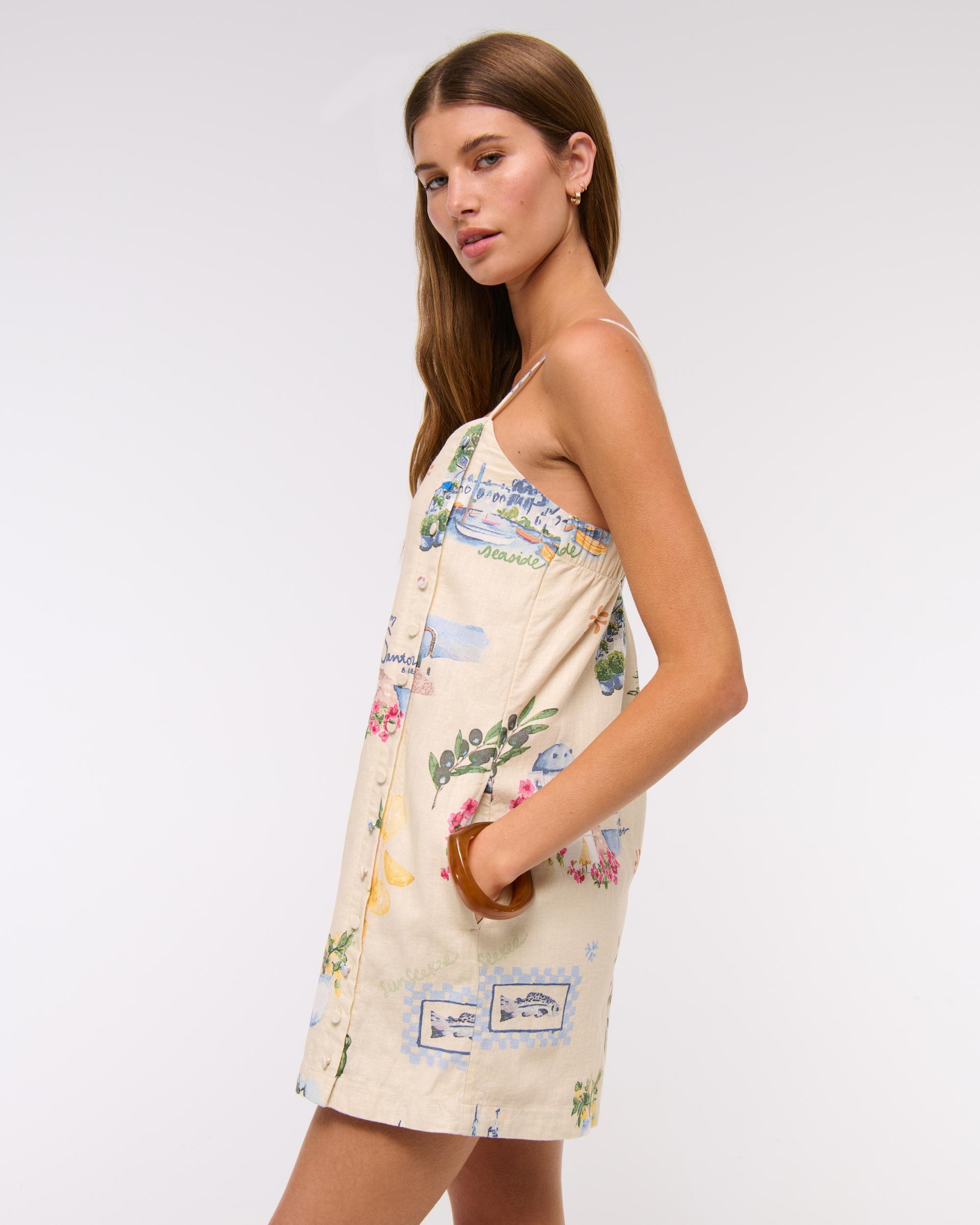 Linen-Blend Button Skort Product Image