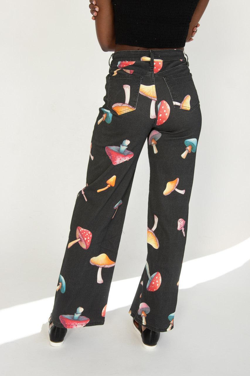 Large Mushroom Print Wide Leg Jeans Product Image