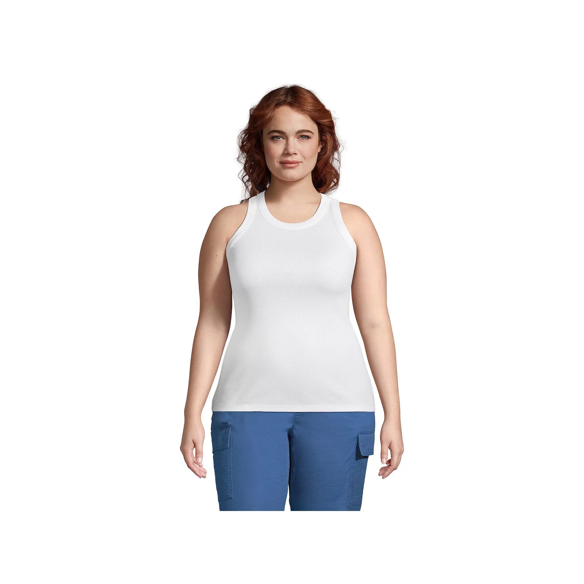 Plus Size Lands' End Ribbed Crewneck Tank Top, Women's, Size: 3XL, White Product Image