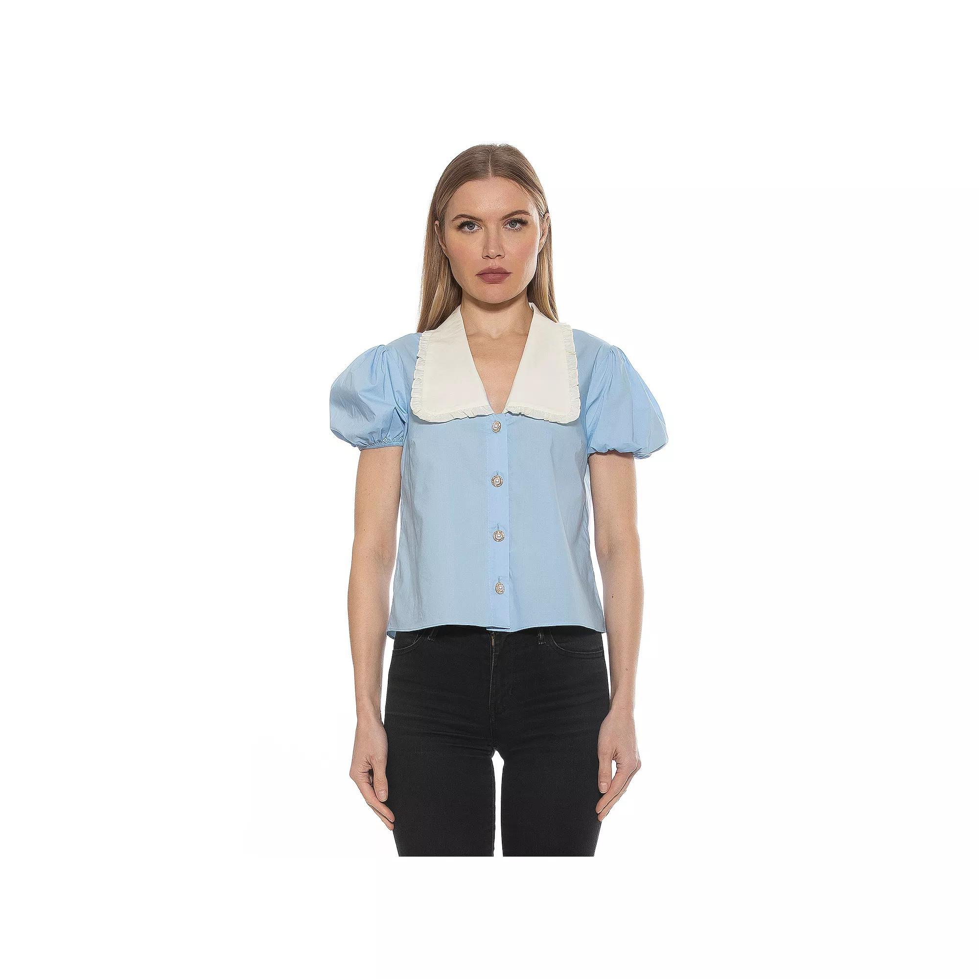 Women's ALEXIA ADMOR Sandra Short Sleeve Top with Embellished Button, Size: 8, Pink Product Image