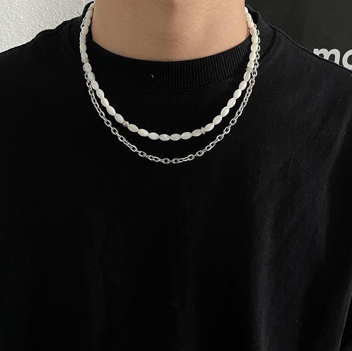 DOUBLE LAYER PEARL CHAIN NECKLACE Product Image