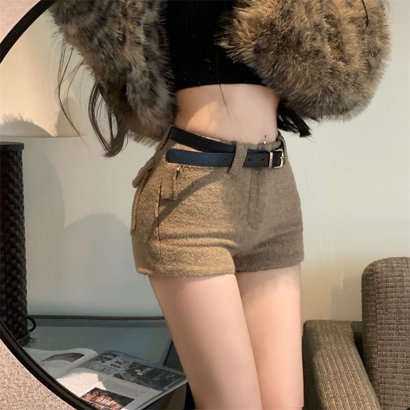 Set: Low Rise Plain Hot Pants + Belt Product Image