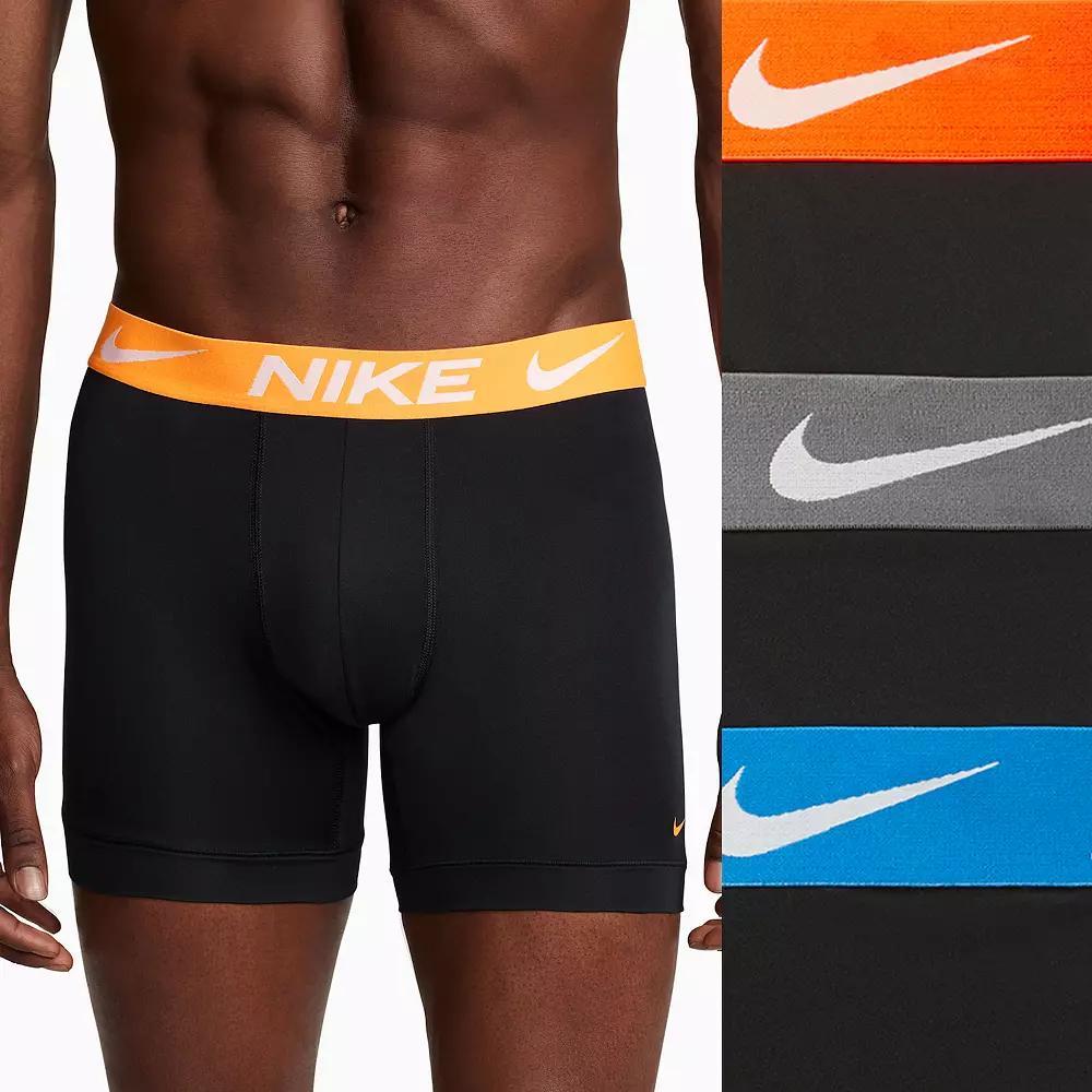 Men's Nike Dri-FIT Essential 3-pack Microfiber Boxer Briefs, Size: XXL, Nike Logo Grey Black Product Image